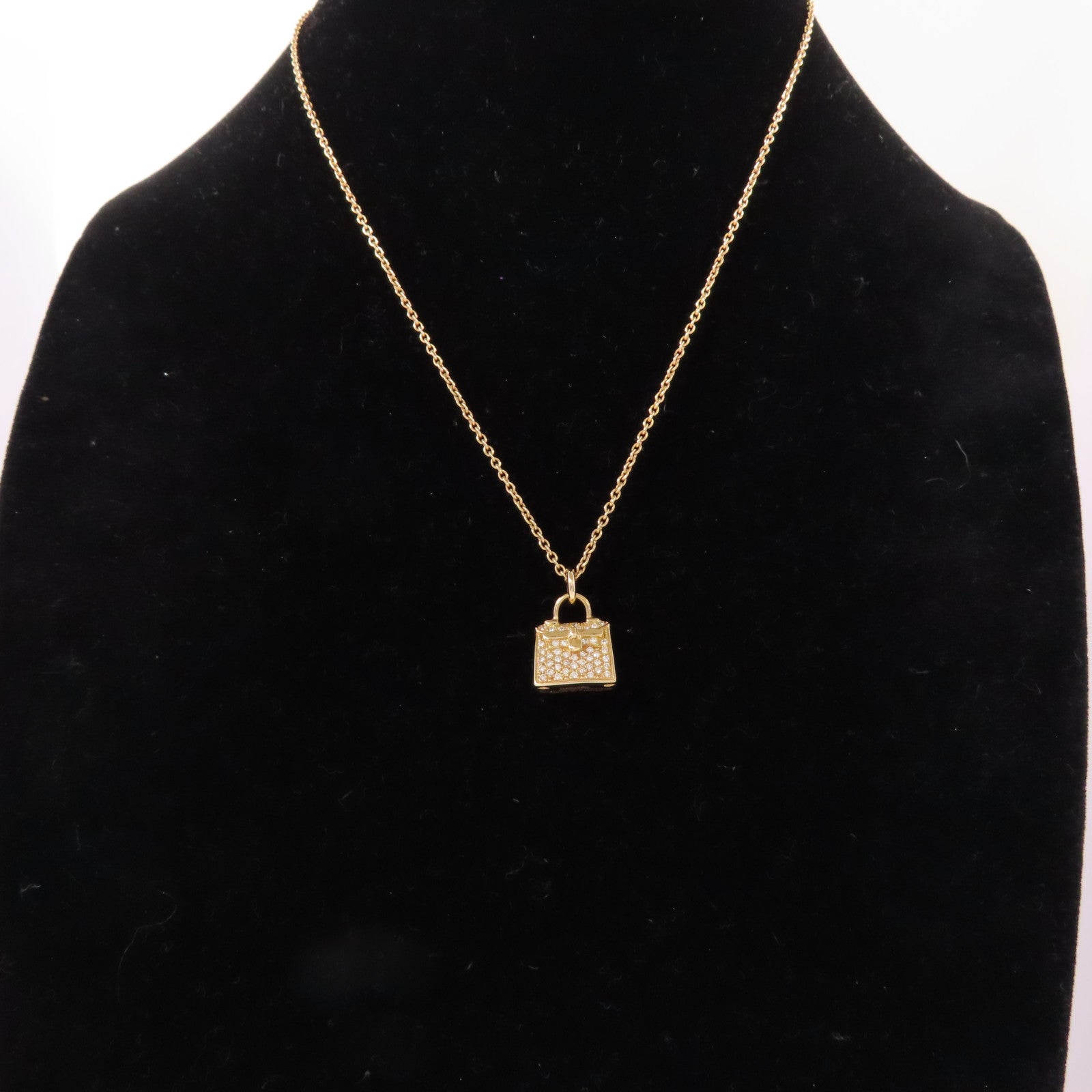 HERMES 18K玫瑰金/鑽石Amulettes kelly Pendant Necklace項鍊