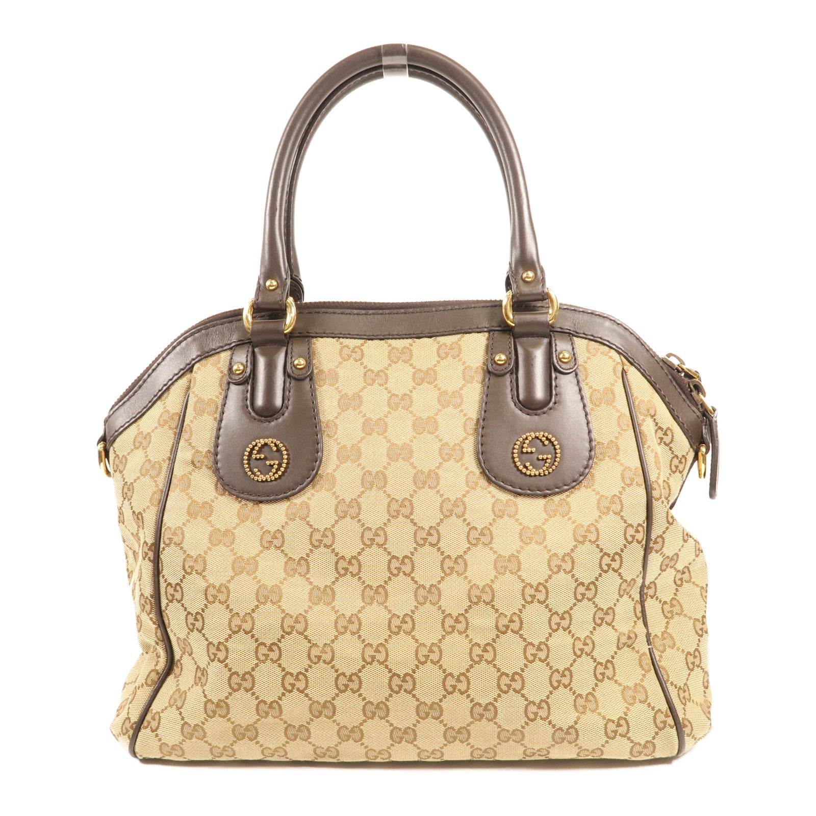 GUCCI 帆布/皮革Scarletti金扣手挽袋