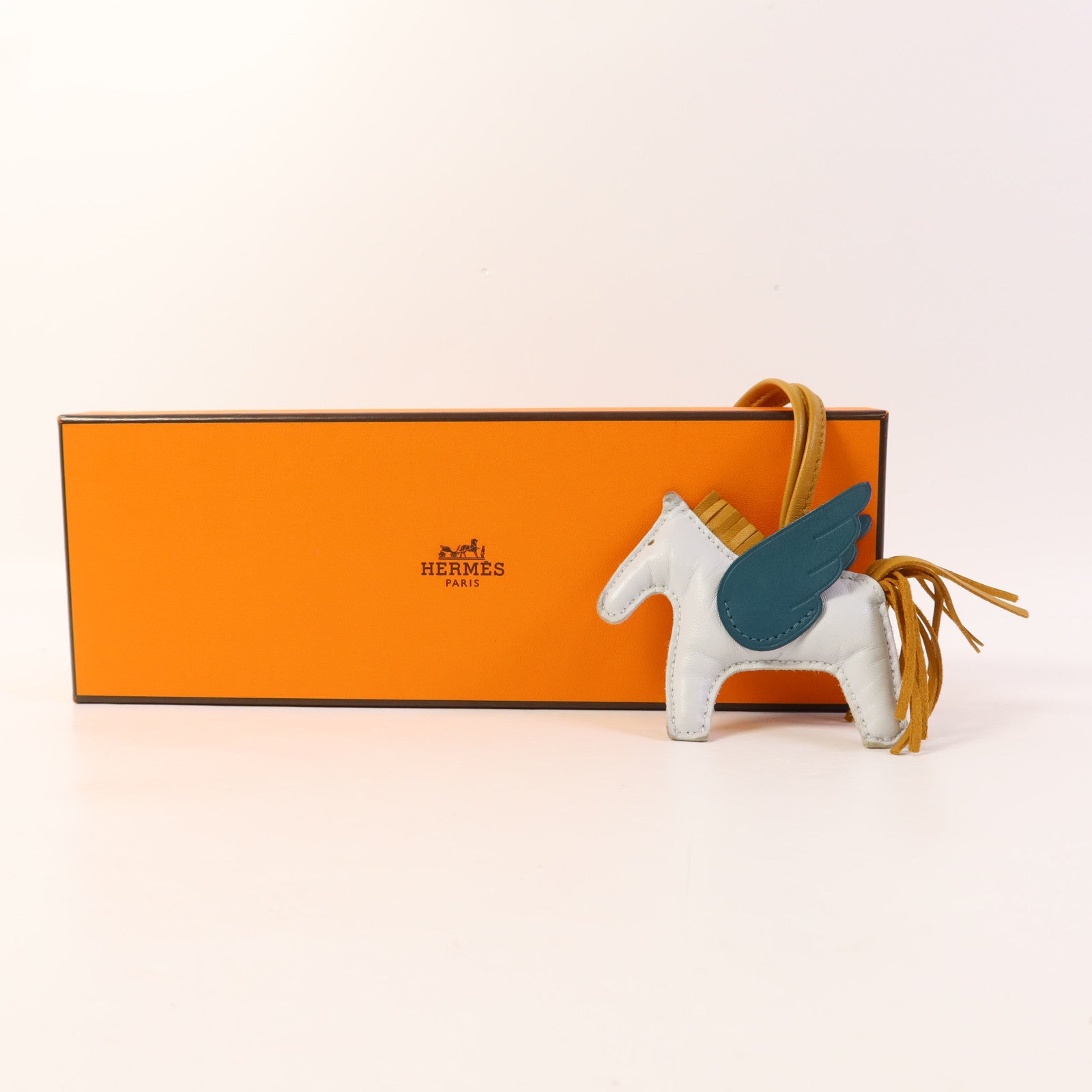 HERMES Milo/Swift皮革Rodeo Pegase PM掛飾Brown/Gray/Malachite