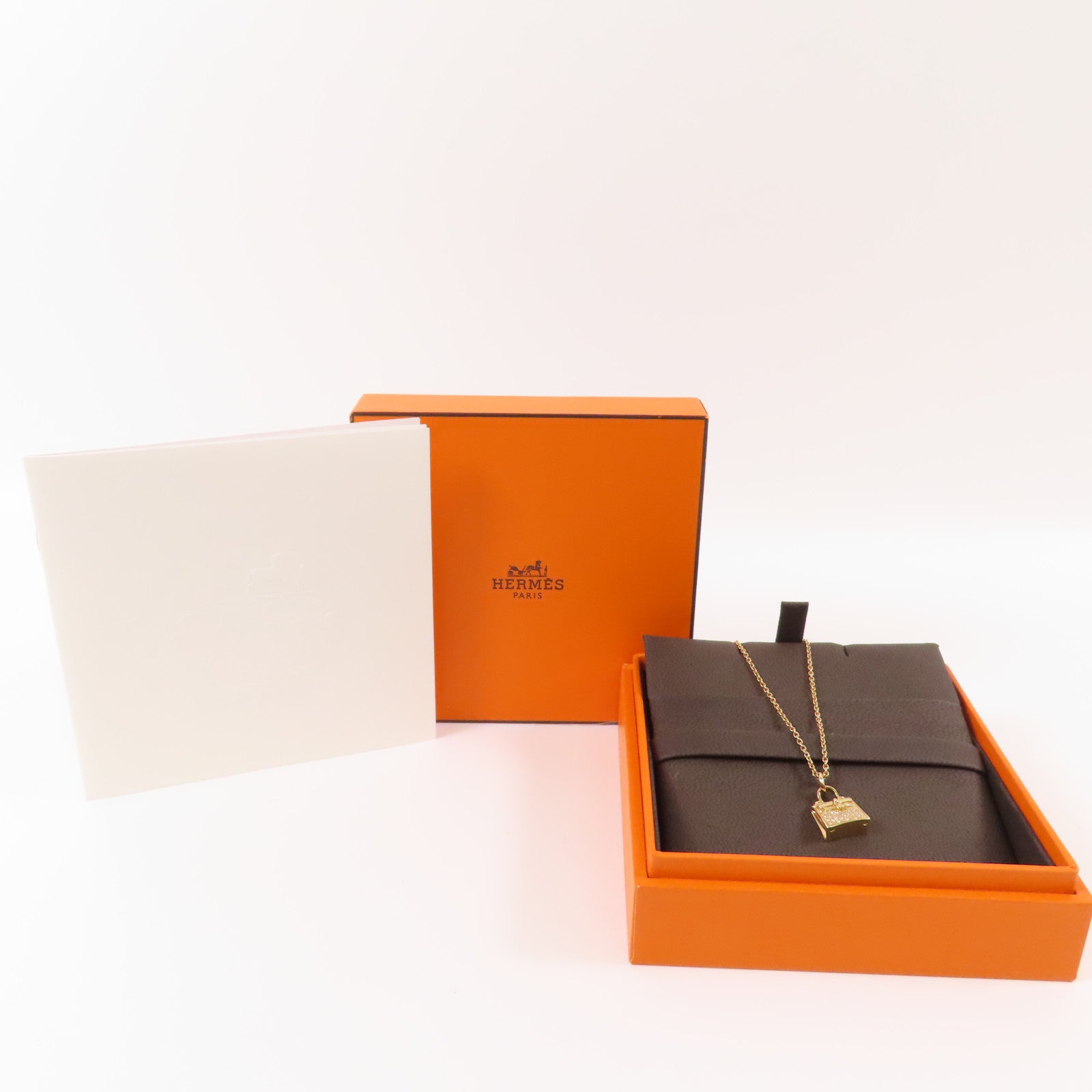 HERMES 18K玫瑰金/鑽石Amulettes kelly Pendant Necklace項鍊