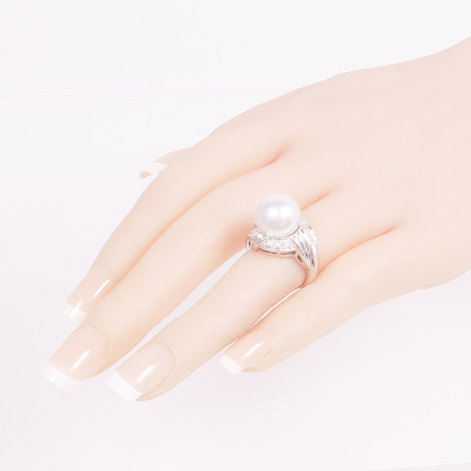 JEWELRY PT900鉑金Pearl Diamond Ring珍珠/鑽石戒指US#5