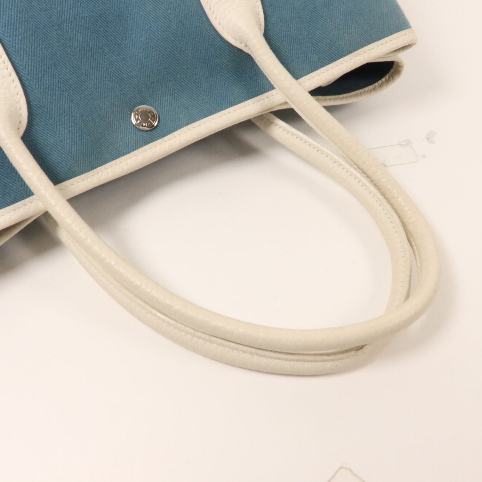 HERMES 帆布Garden Party PM手挽袋Blue/White