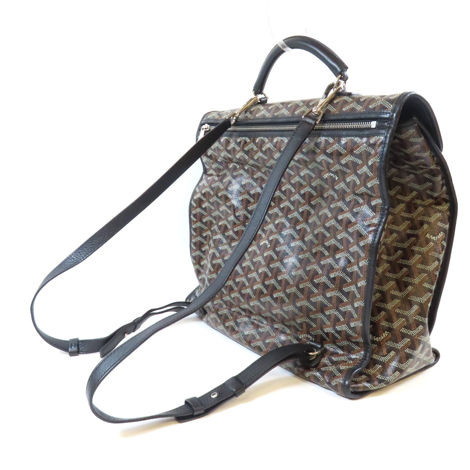 GOYARD 塗層帆布/牛皮皮革Saint Leger Backpack銀扣背包黑色