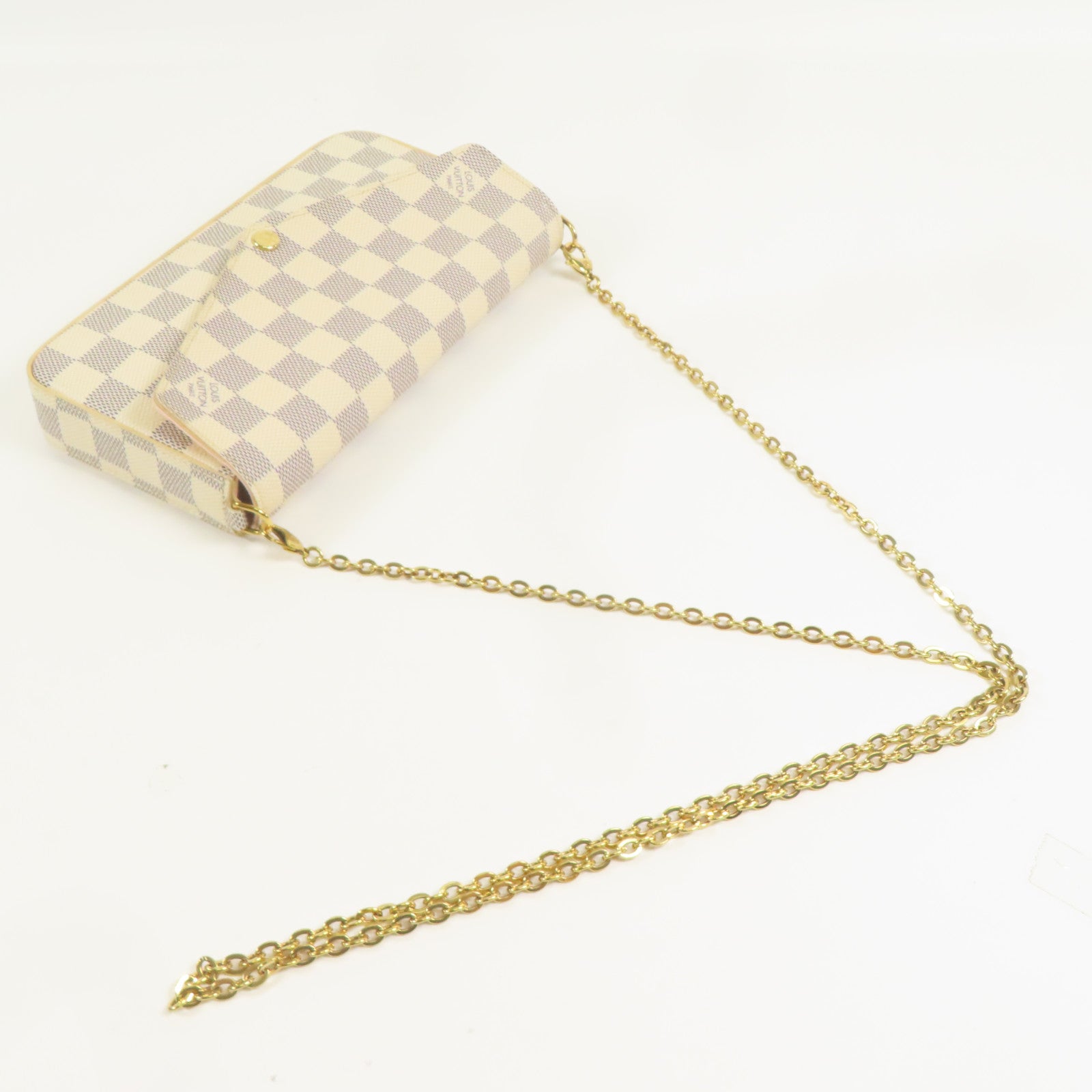 LOUIS VUITTON Damier Azur Felicie Pochette金扣鏈帶肩背袋