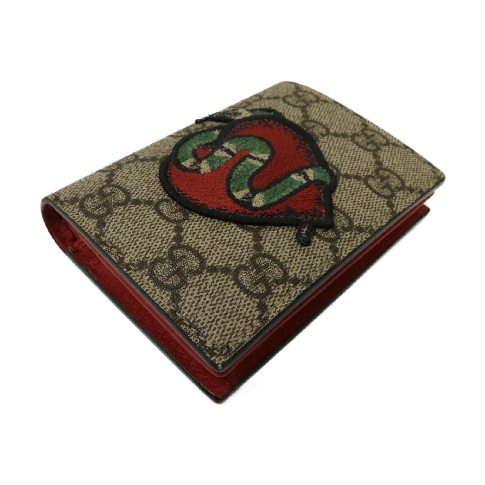 GUCCI 塗層帆布Wallet鈕扣錢包啡色/紅色