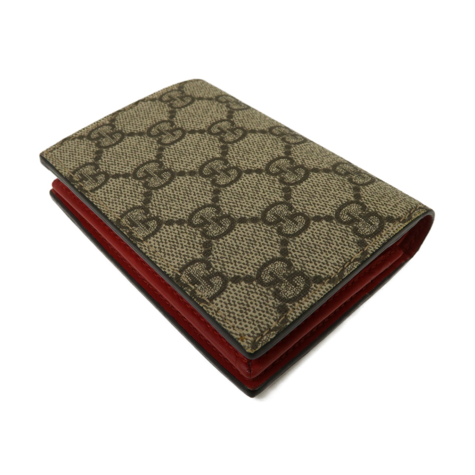 GUCCI 塗層帆布Wallet鈕扣錢包啡色/紅色