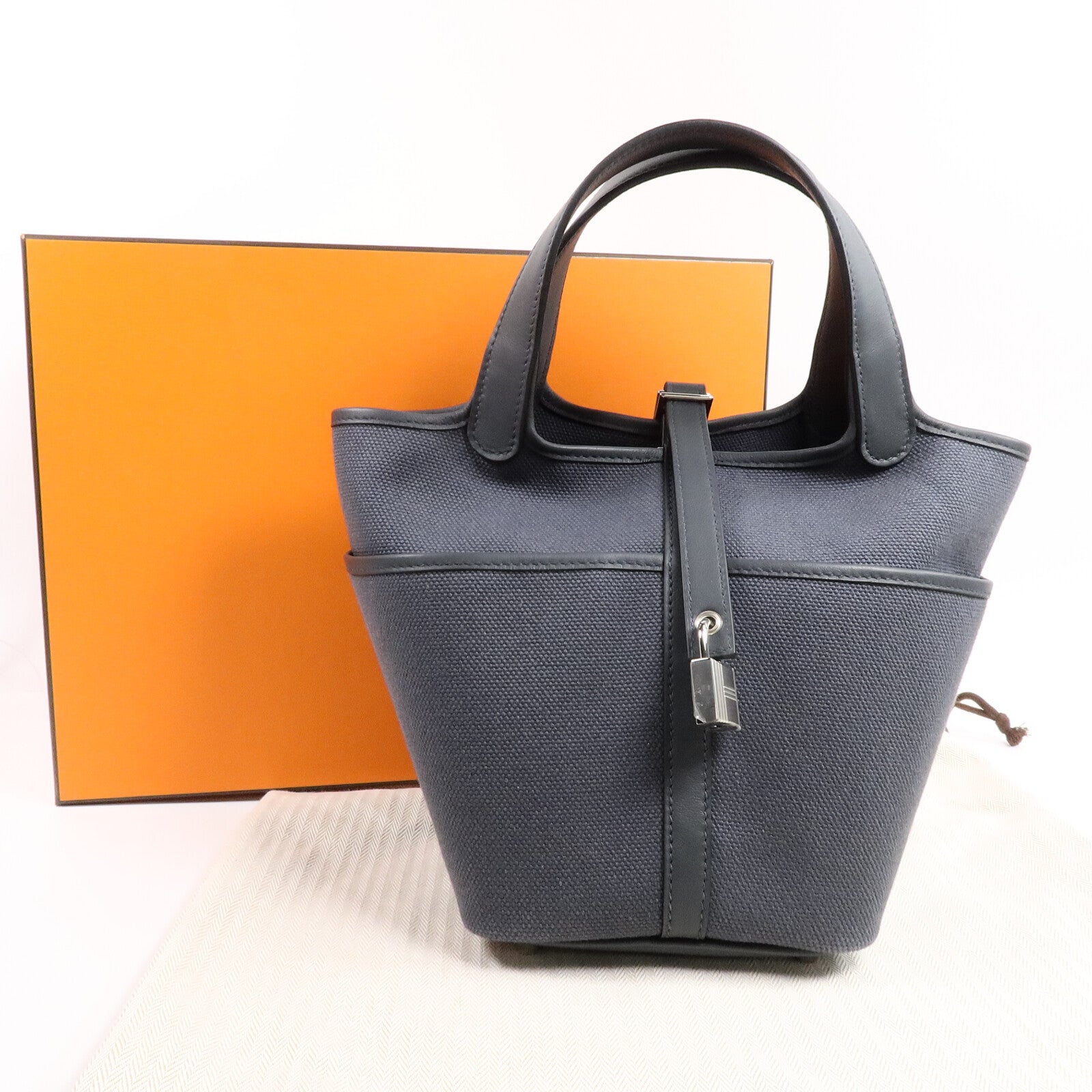 HERMES 帆布/皮革Picotin Cargo PM手挽袋Ardoise