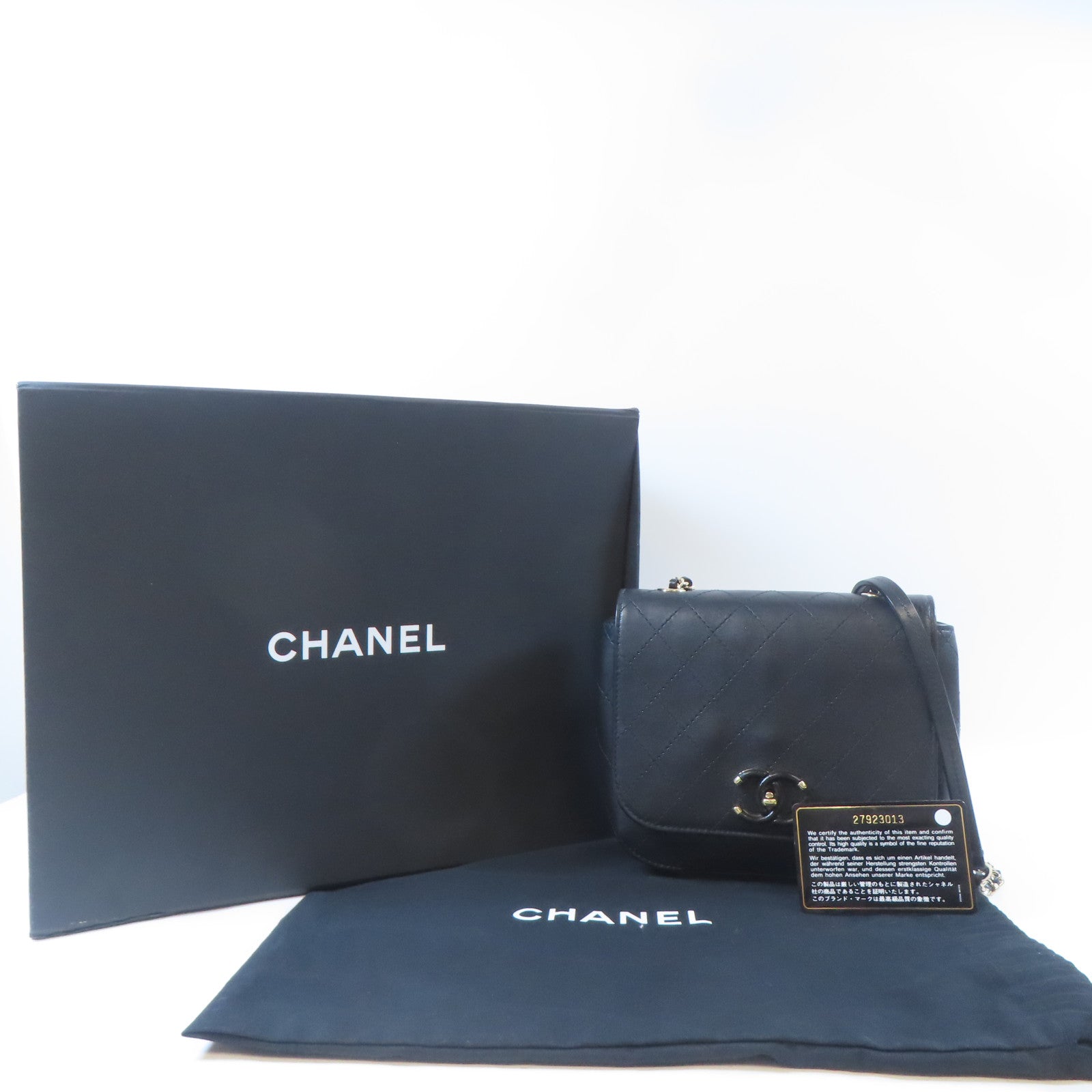 CHANEL 【激減優惠】菱格牛皮皮革CC Stitched Flap金扣鏈帶肩背袋黑色