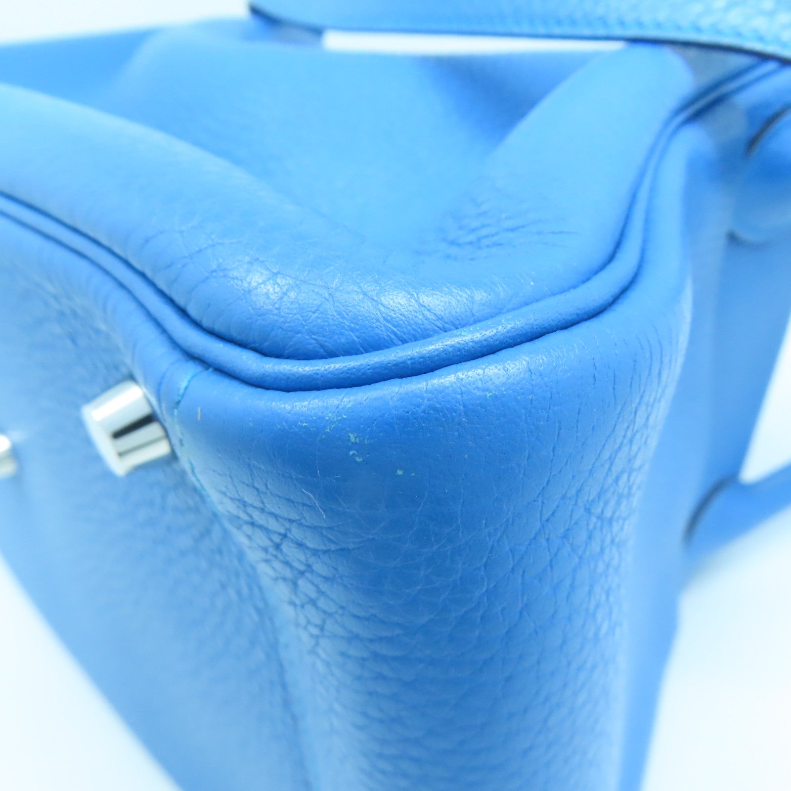 HERMES **【清倉大減價】Clemence皮革Lindy 30銀扣肩背袋Bleu Zanzibar/Malach藍色/飽和綠色