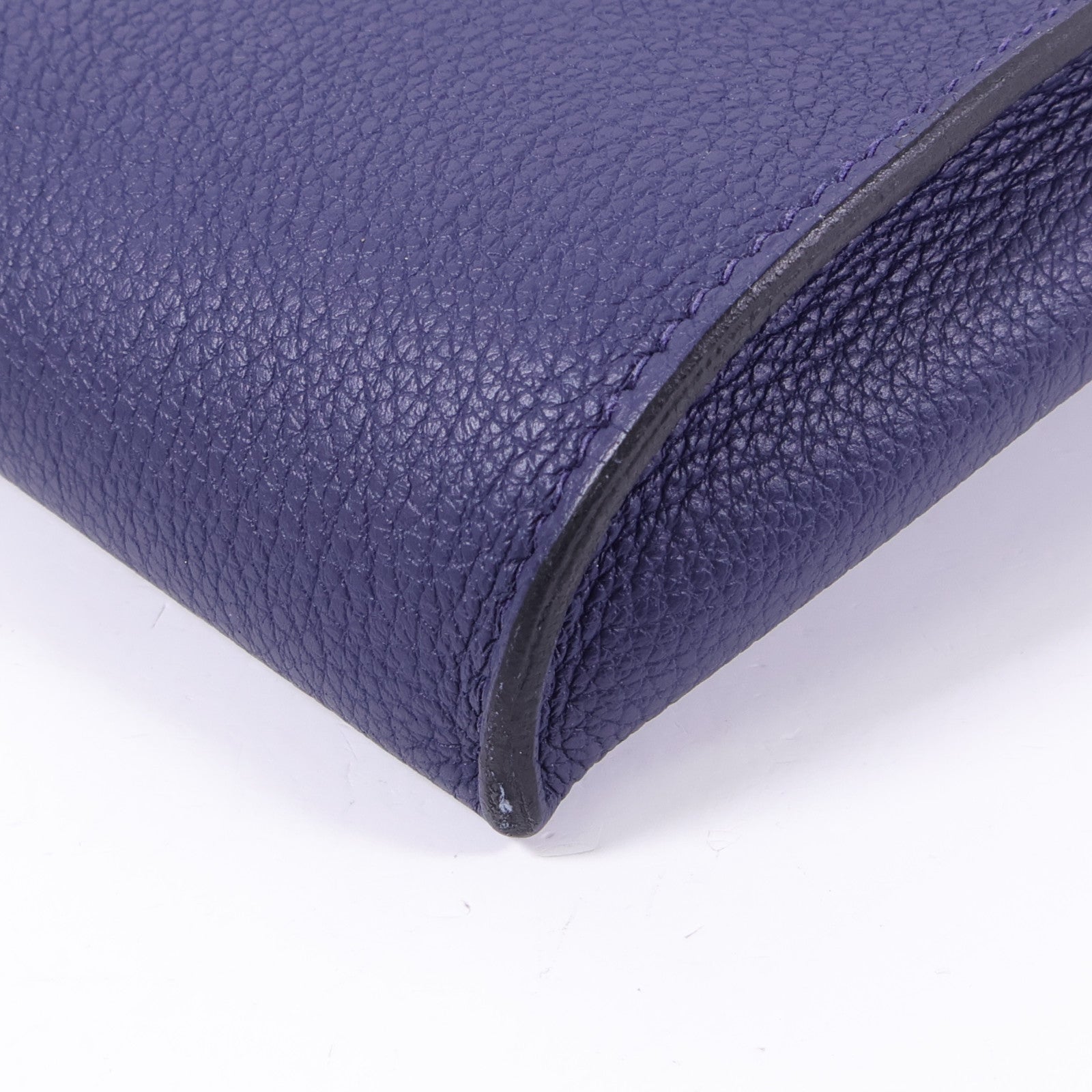 HERMES Togo皮革Videpoches銀扣肩背袋Bleu De Prusse