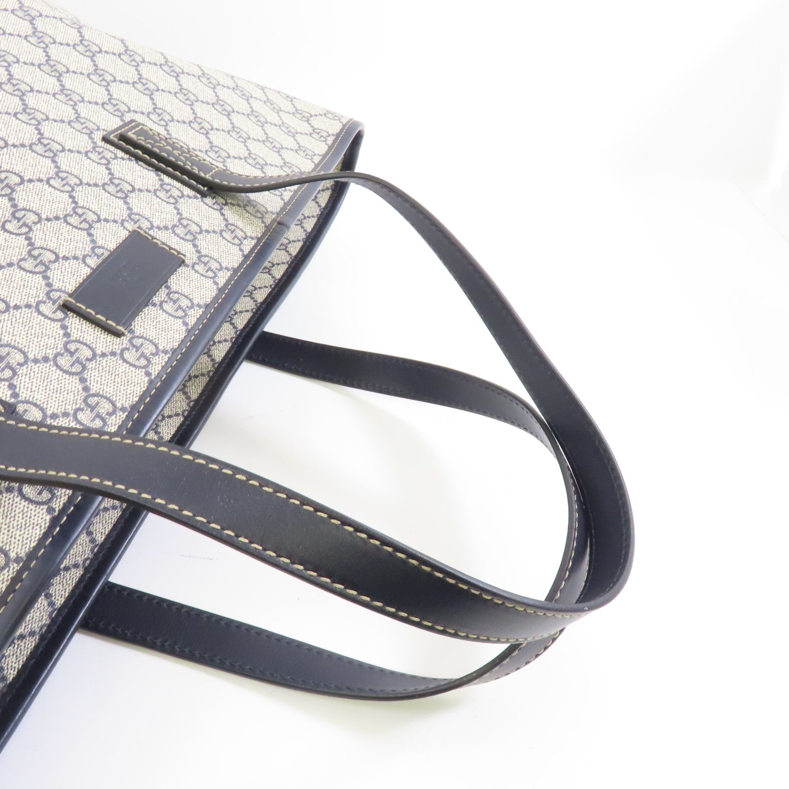 GUCCI 塗層帆布Tote Bag銀扣手挽袋藍色米色