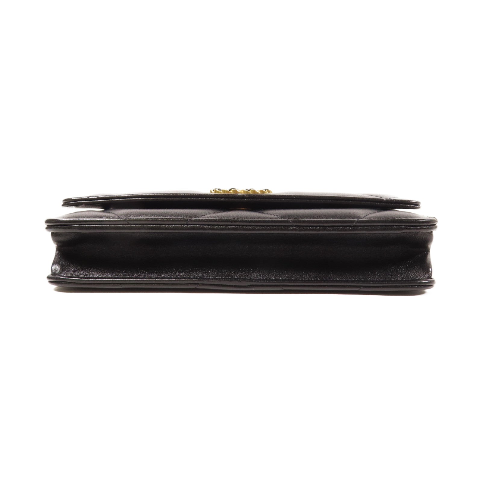 CHANEL 菱格牛皮皮革19 Wallet On Chain金扣鏈帶手挽肩背兩用袋黑色