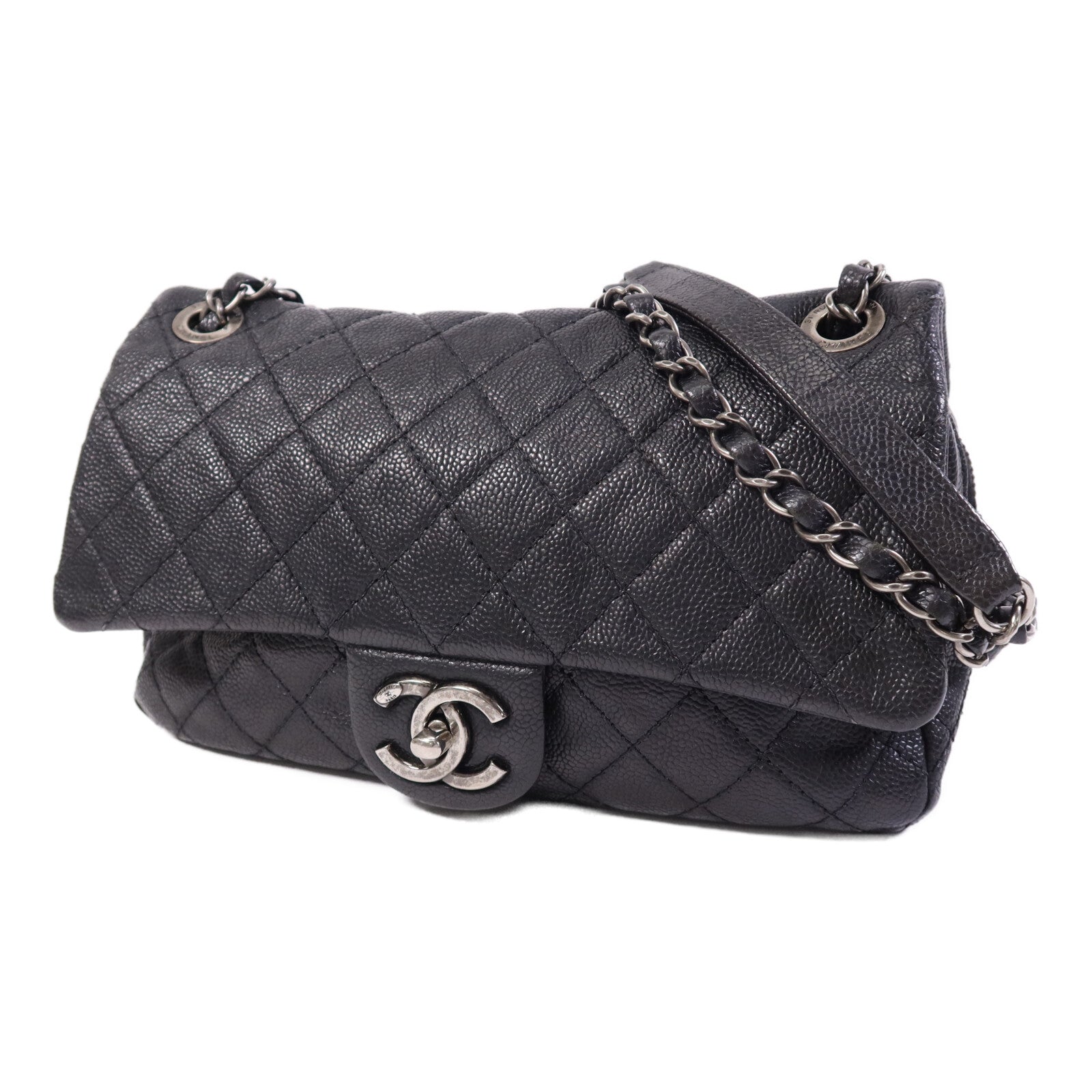 CHANEL 牛皮皮革Chain Shoulder Bag銀扣鏈帶肩背袋