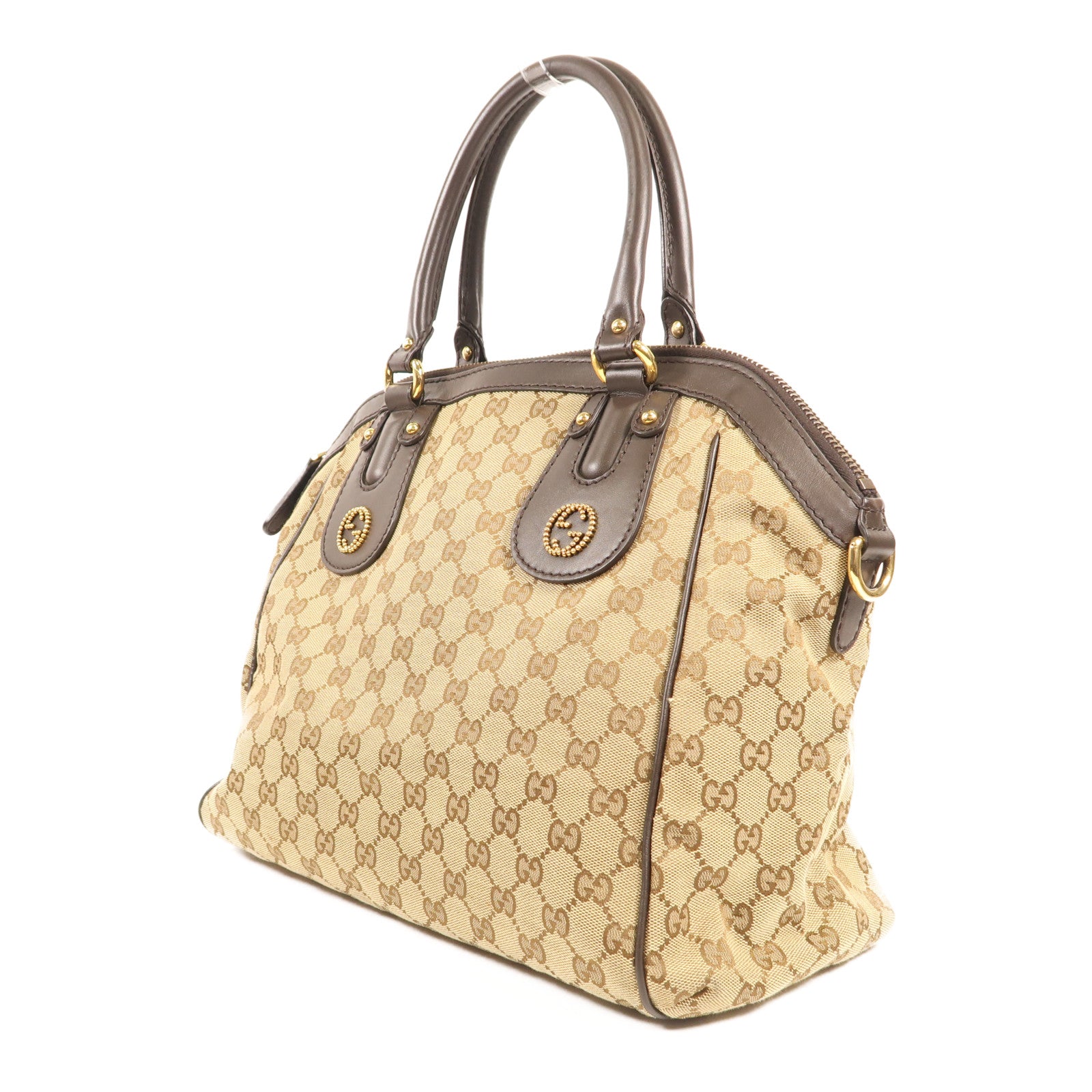 GUCCI 帆布/皮革Scarletti金扣手挽袋