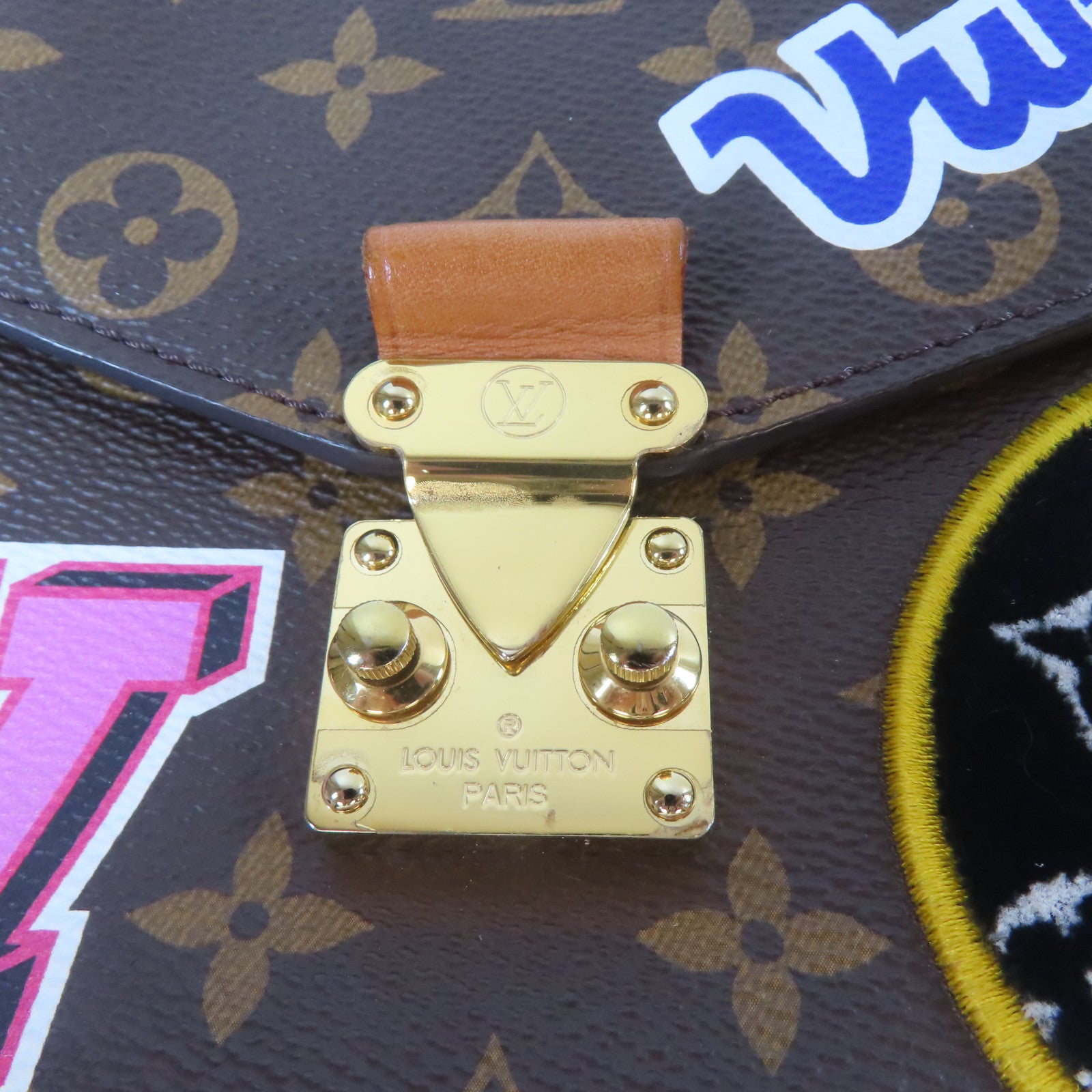 LOUIS VUITTON Monogram Patches Pochette Metis MM金扣手挽肩背兩用袋啡色