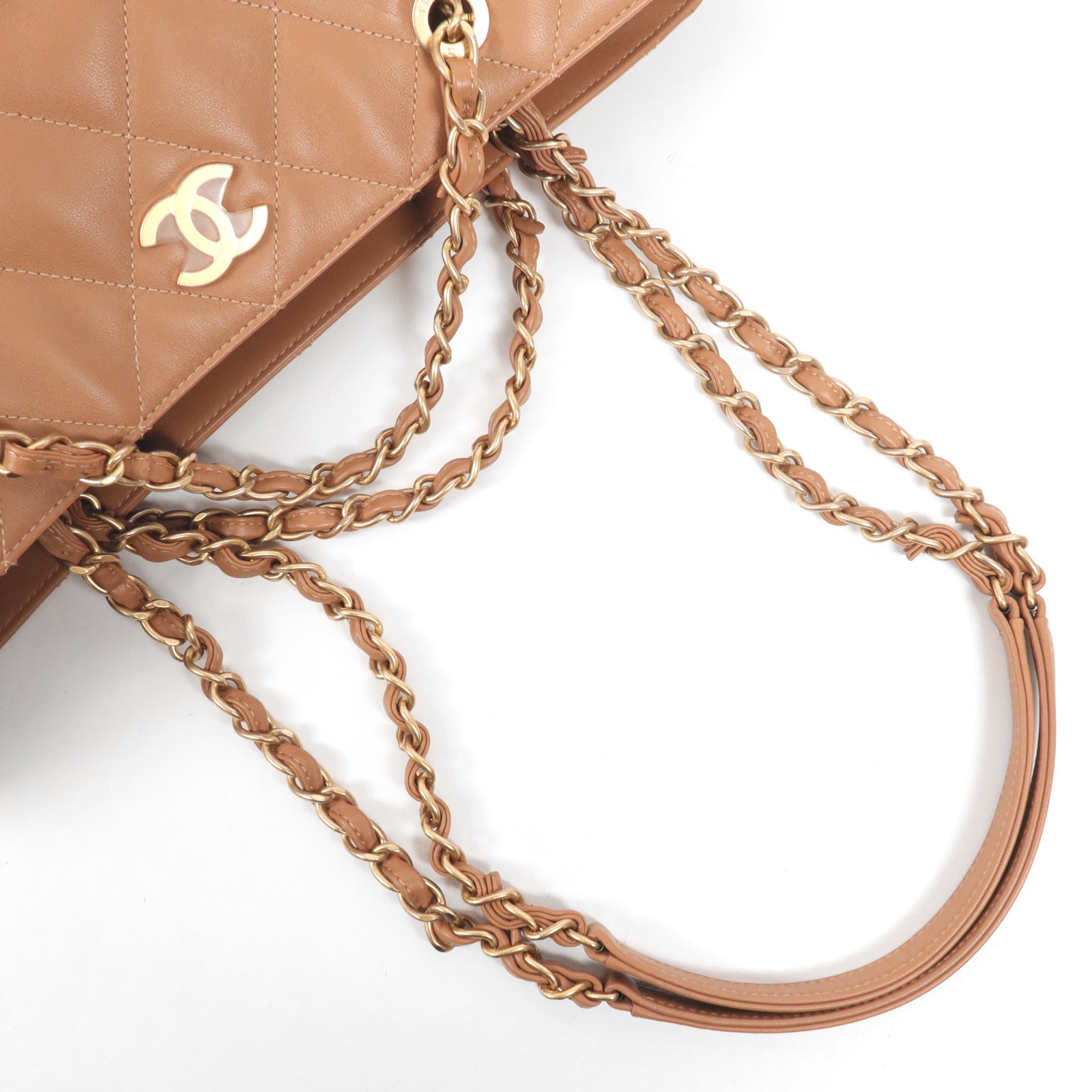 CHANEL 羊皮皮革Tote Bag金扣手挽肩背兩用袋