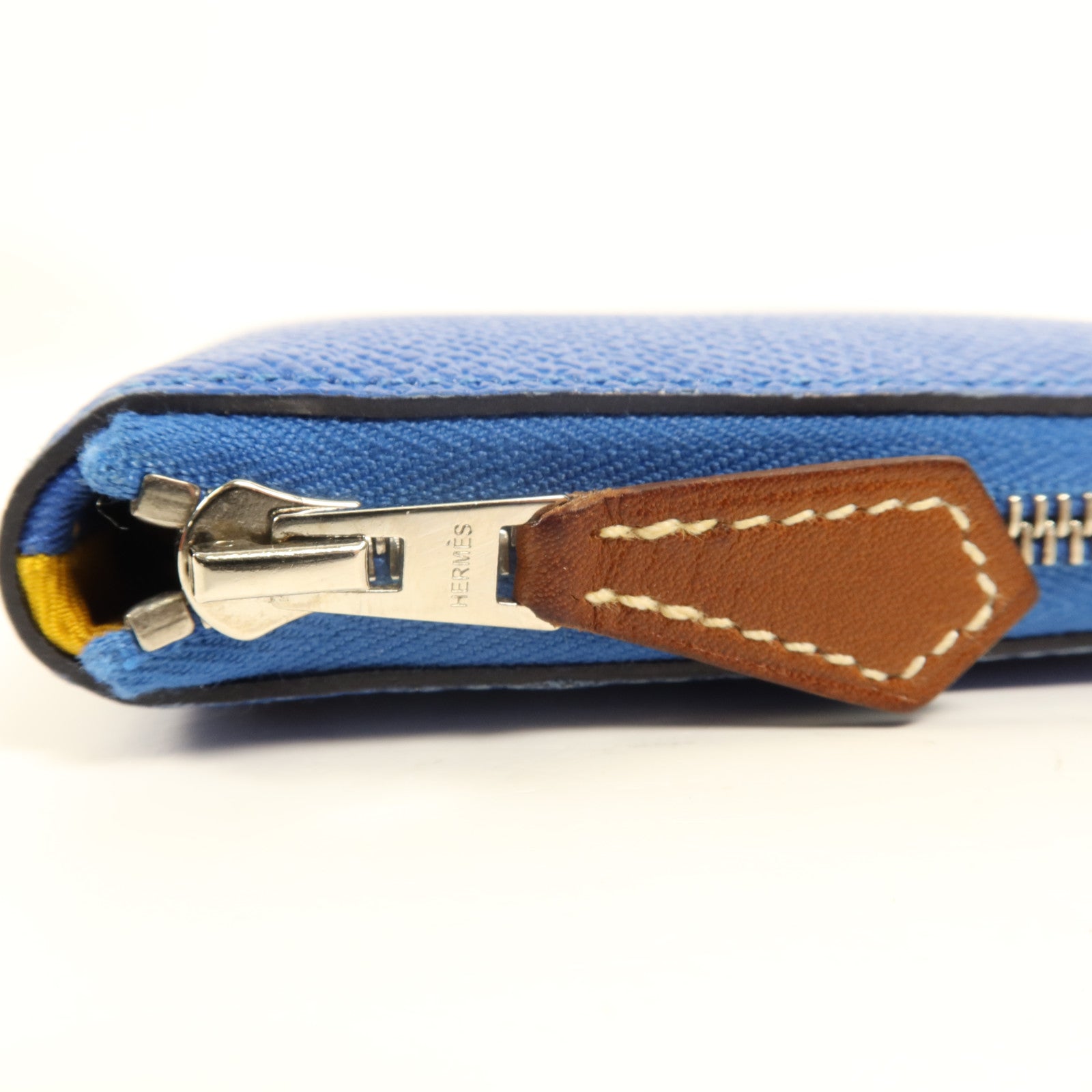 HERMES Epsom皮革Silk In Wallet銀扣錢包Bleu Zellige