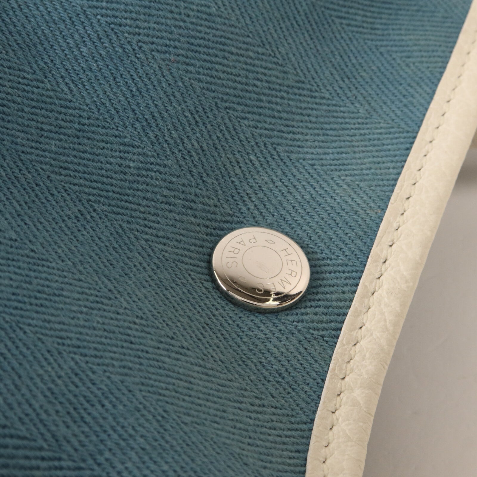 HERMES 帆布Garden Party PM手挽袋Blue/White