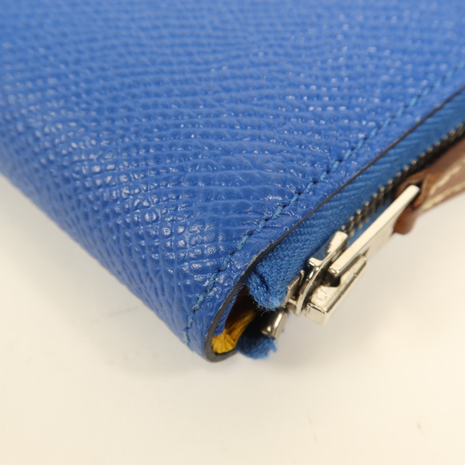 HERMES Epsom皮革Silk In Wallet銀扣錢包Bleu Zellige
