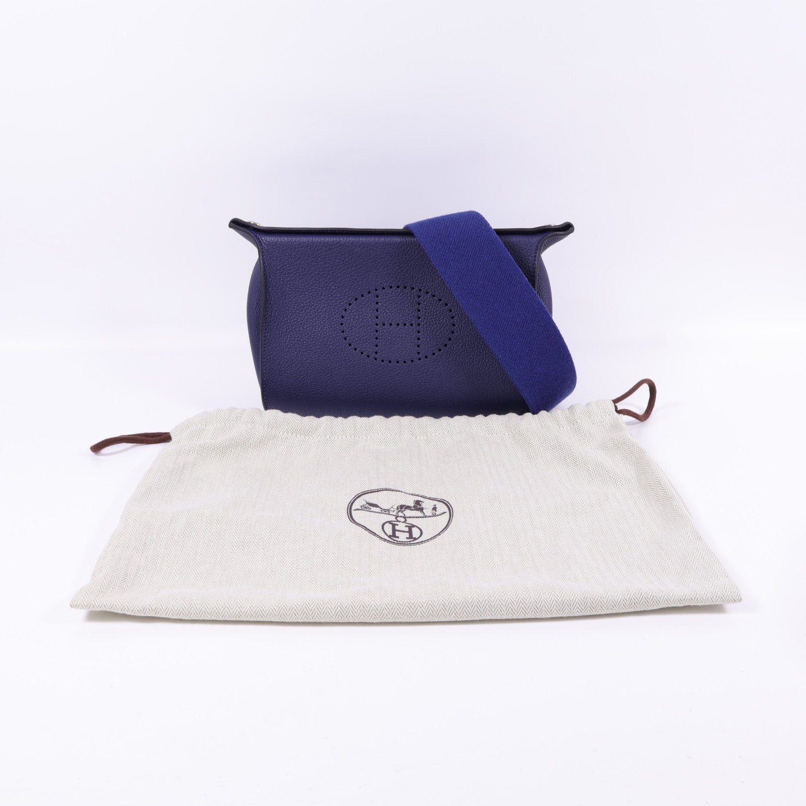 HERMES Togo皮革Videpoches銀扣肩背袋Bleu De Prusse