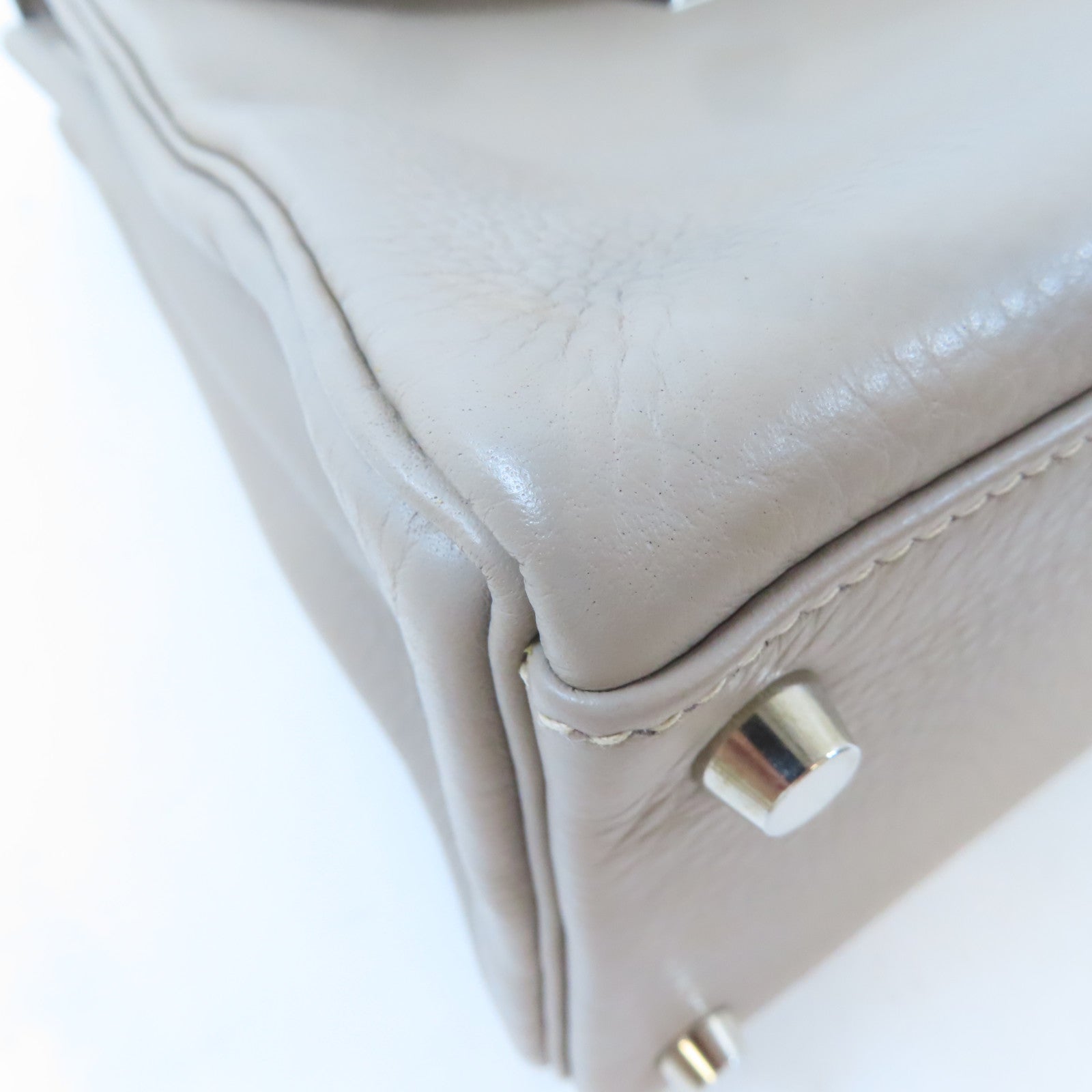 HERMES Clemence皮革Kelly 32銀扣手挽肩背兩用袋Gris Tourterelle淺灰色