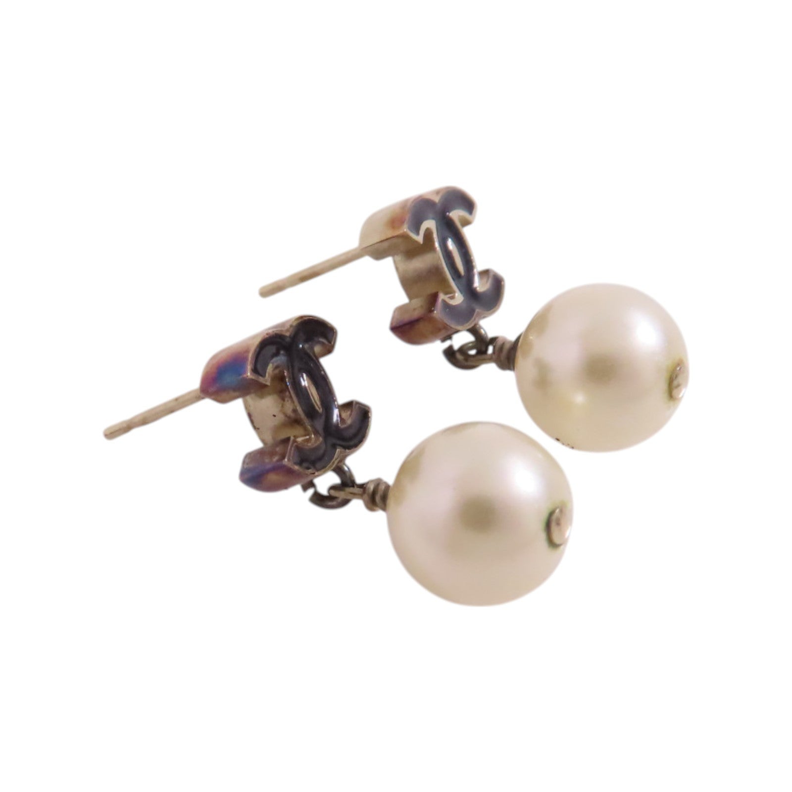 CHANEL 金屬/仿珍珠CC Earrings金扣耳環