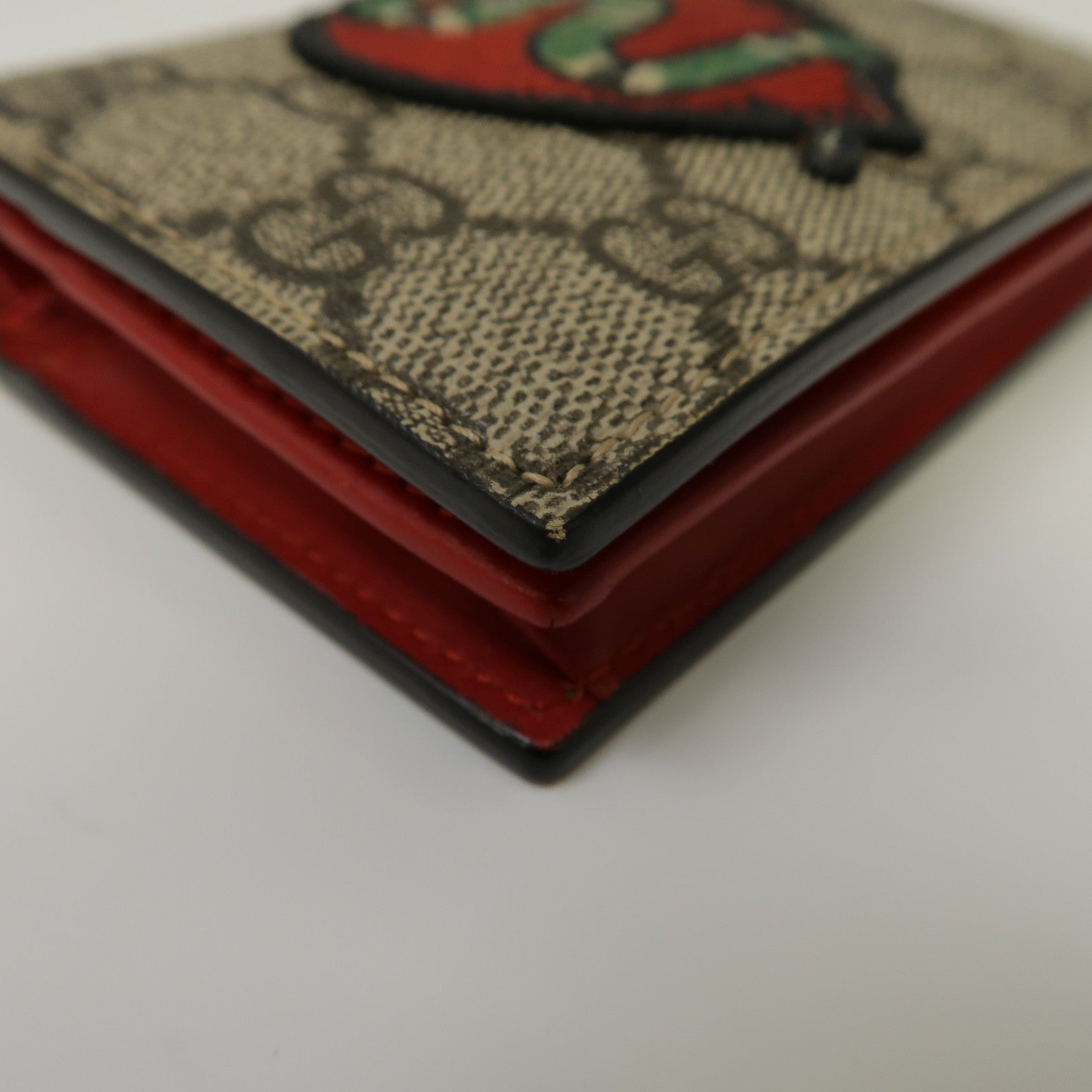 GUCCI 塗層帆布Wallet鈕扣錢包啡色/紅色