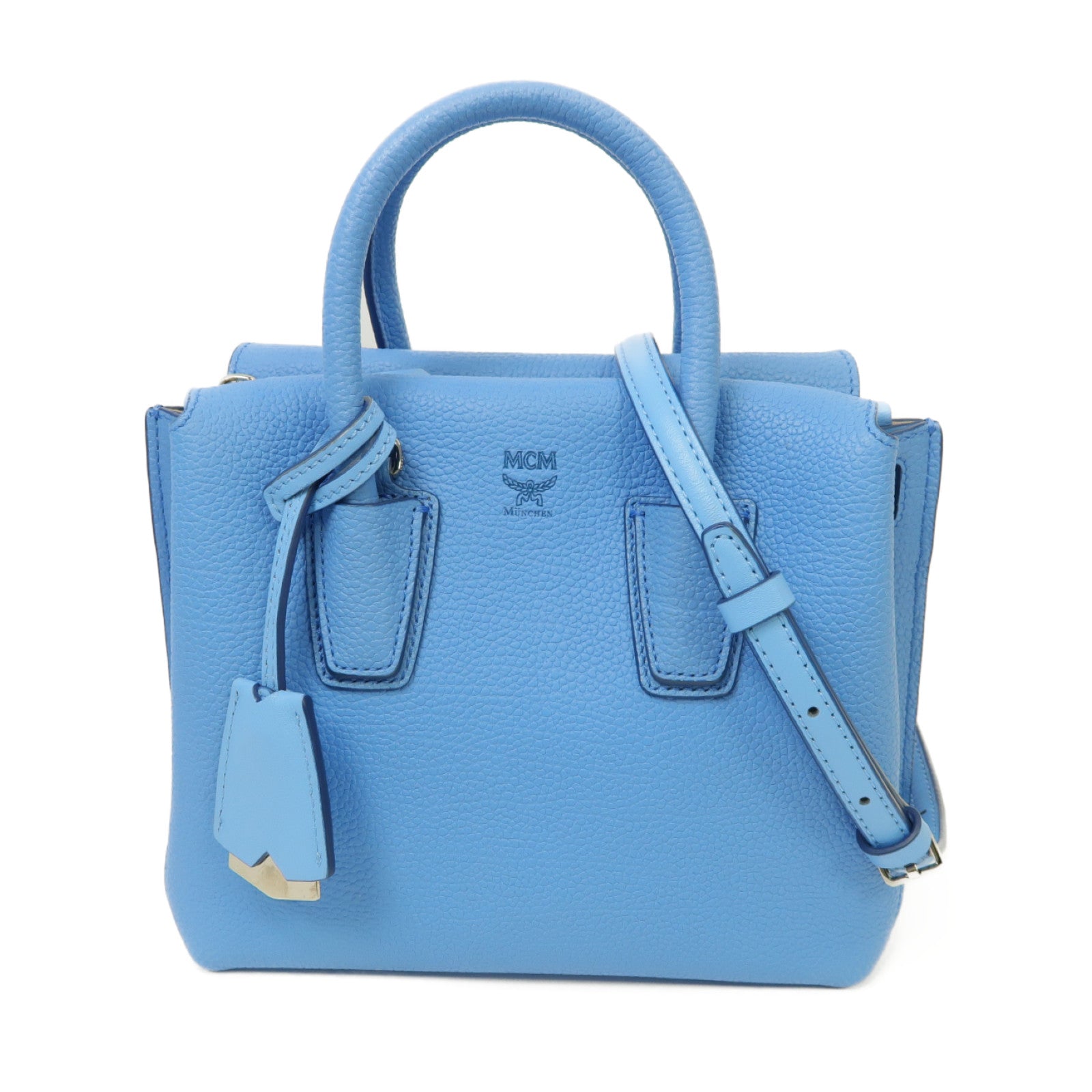 MCM 牛皮皮革2way Shoulder Bag銀扣手挽肩背兩用袋藍色