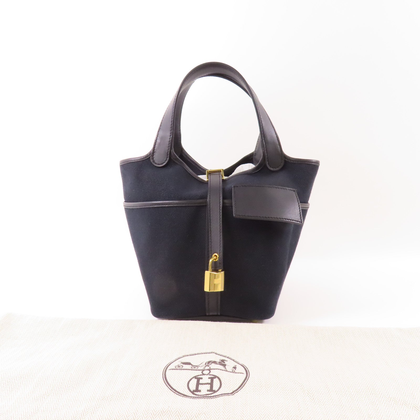 HERMES 帆布/Swift皮革Picotin PM Cargo金扣手挽袋Noir