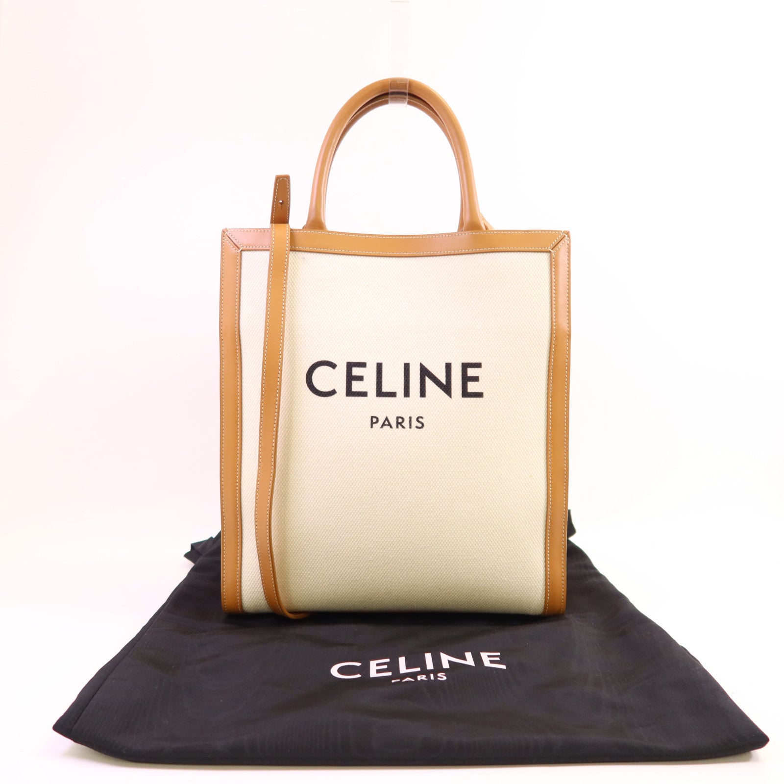 CELINE 帆布/牛皮皮革Vertical Cabas Small金扣手挽肩背兩用袋