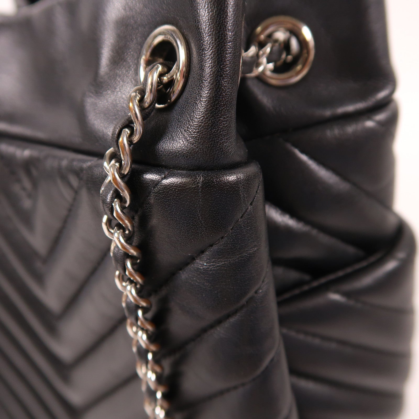 CHANEL CC sHW Bucket Chain Shoulder Bag Calfskin Leather Black