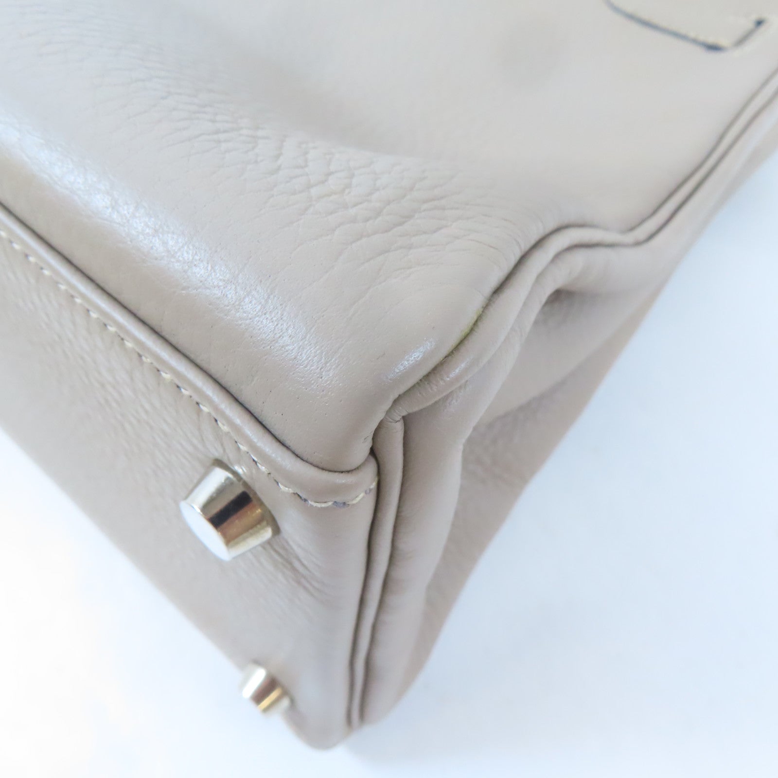 HERMES Clemence皮革Kelly 32銀扣手挽肩背兩用袋Gris Tourterelle淺灰色