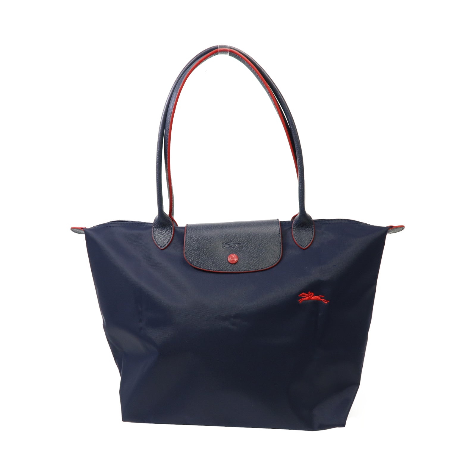 Longchamp 尼龍Le Pliage銀扣手挽袋藍色/紅色