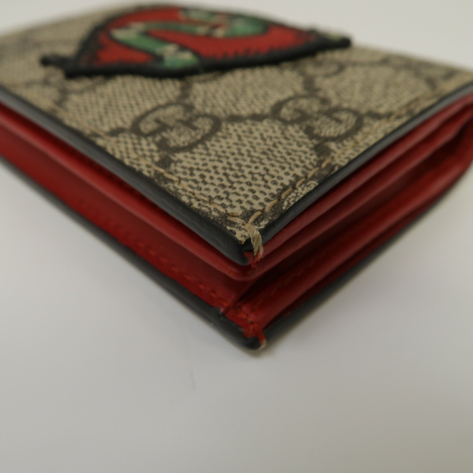 GUCCI 塗層帆布Wallet鈕扣錢包啡色/紅色