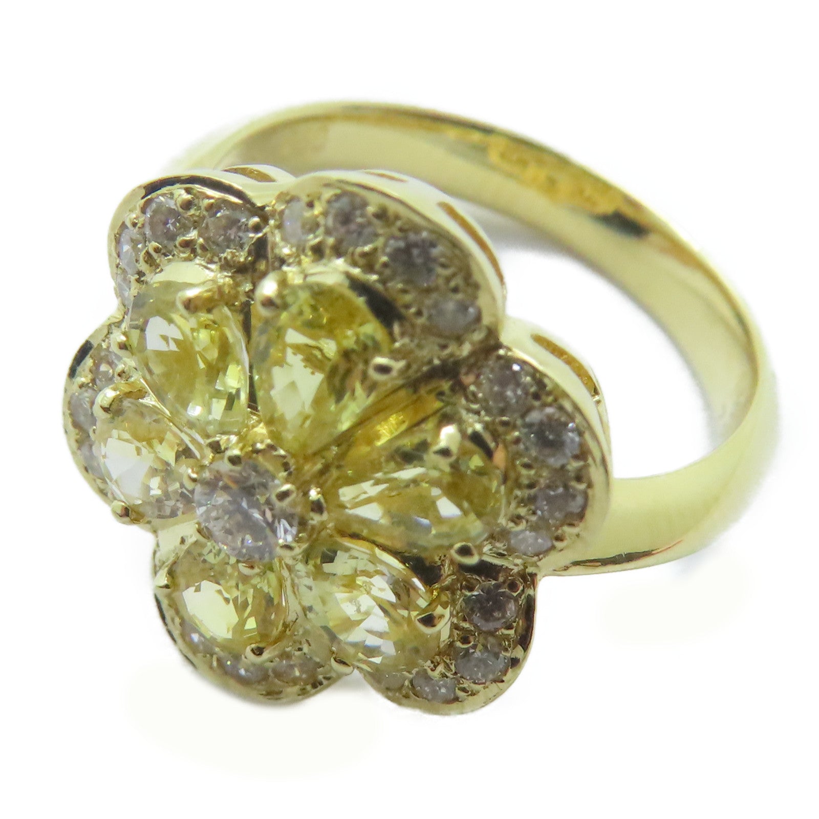 JEWELRY 18K黃金/Sapphire Diamond Ring 1.32ct黃色藍寶石/0.31ct鑚石戒指US#6