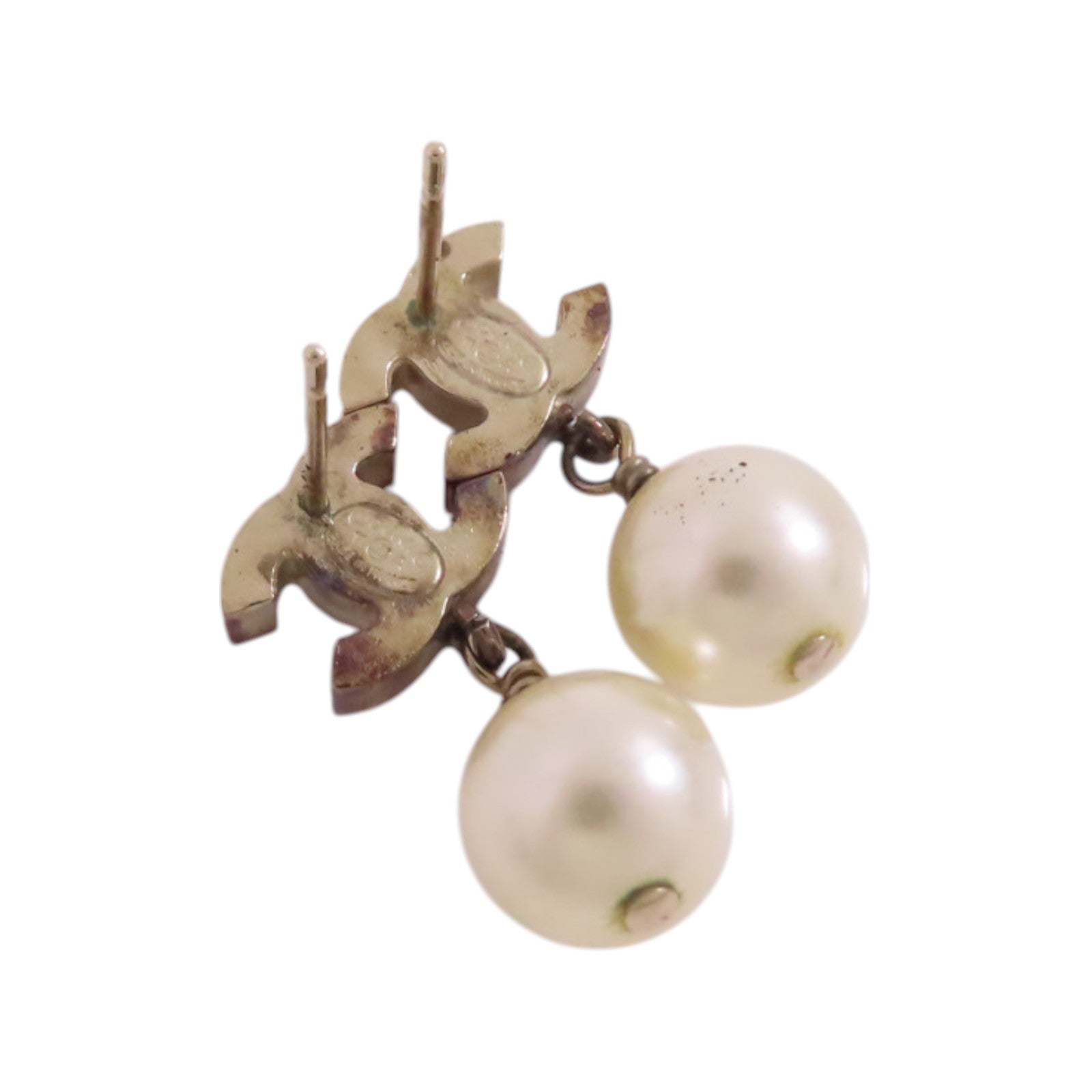 CHANEL 金屬/仿珍珠CC Earrings金扣耳環