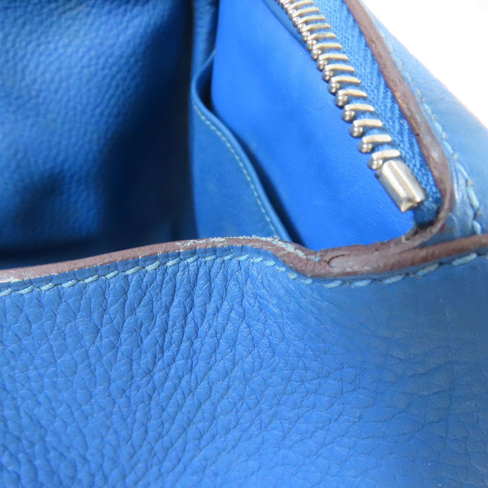 HERMES 【激減優惠】Clemence皮革Lindy 30銀扣手挽肩背兩用袋Mykonos藍色