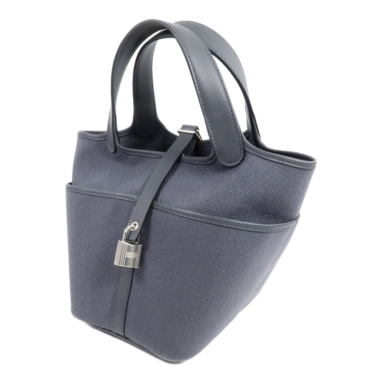 HERMES 帆布/皮革Picotin Cargo PM手挽袋Ardoise