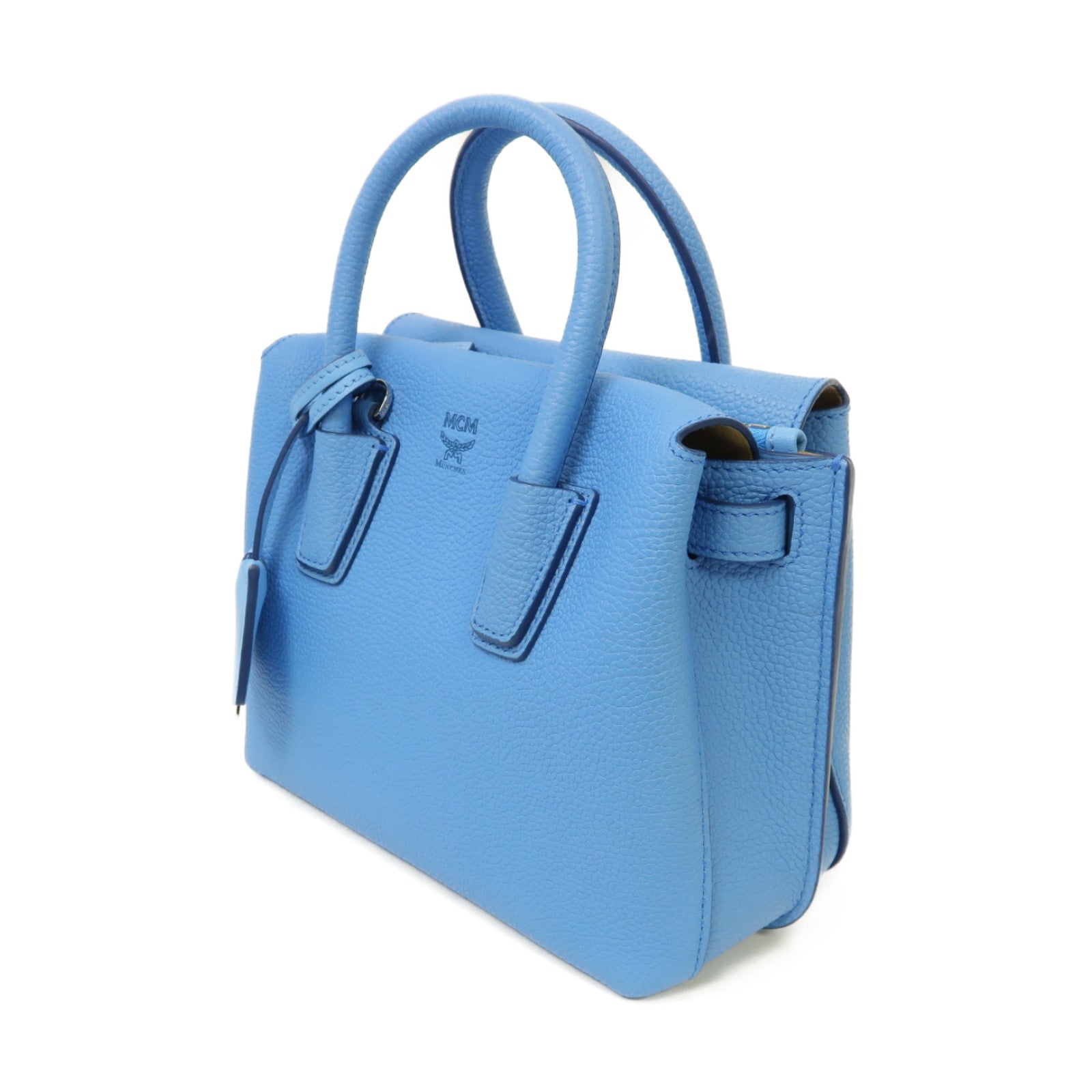 MCM 牛皮皮革2way Shoulder Bag銀扣手挽肩背兩用袋藍色
