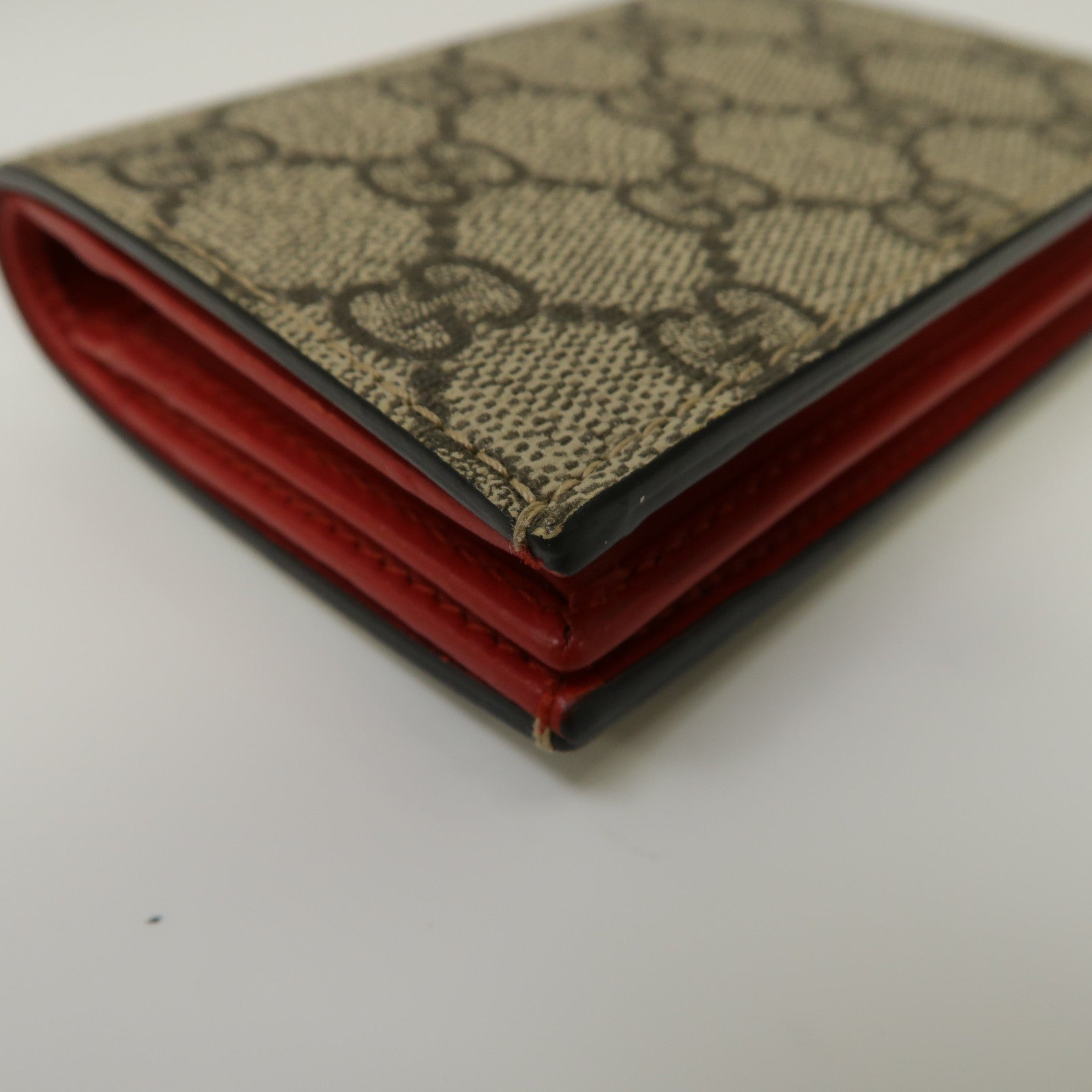 GUCCI 塗層帆布Wallet鈕扣錢包啡色/紅色