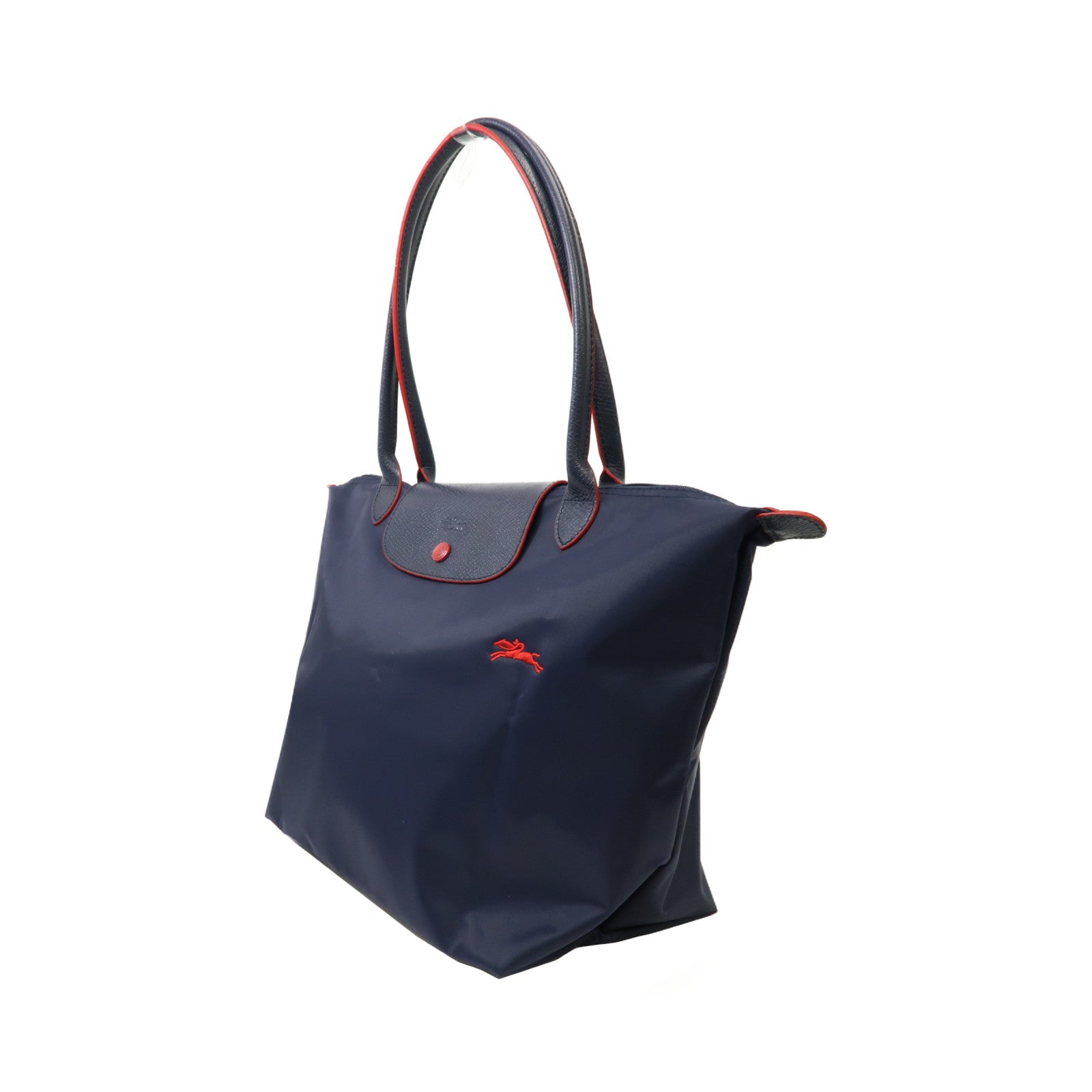 Longchamp 尼龍Le Pliage銀扣手挽袋藍色/紅色