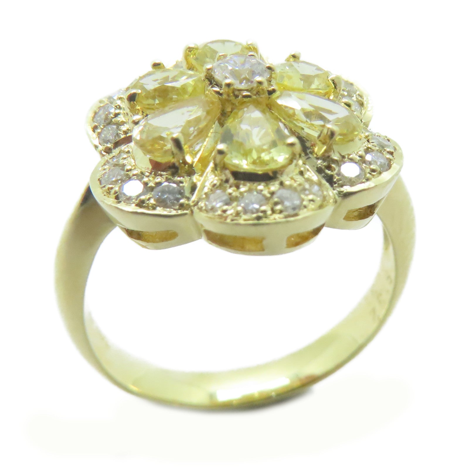 JEWELRY 18K黃金/Sapphire Diamond Ring 1.32ct黃色藍寶石/0.31ct鑚石戒指US#6