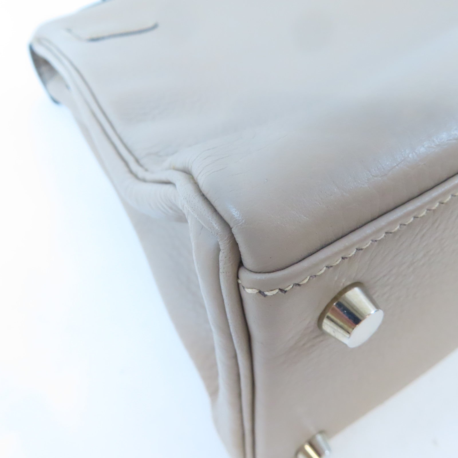 HERMES Clemence皮革Kelly 32銀扣手挽肩背兩用袋Gris Tourterelle淺灰色