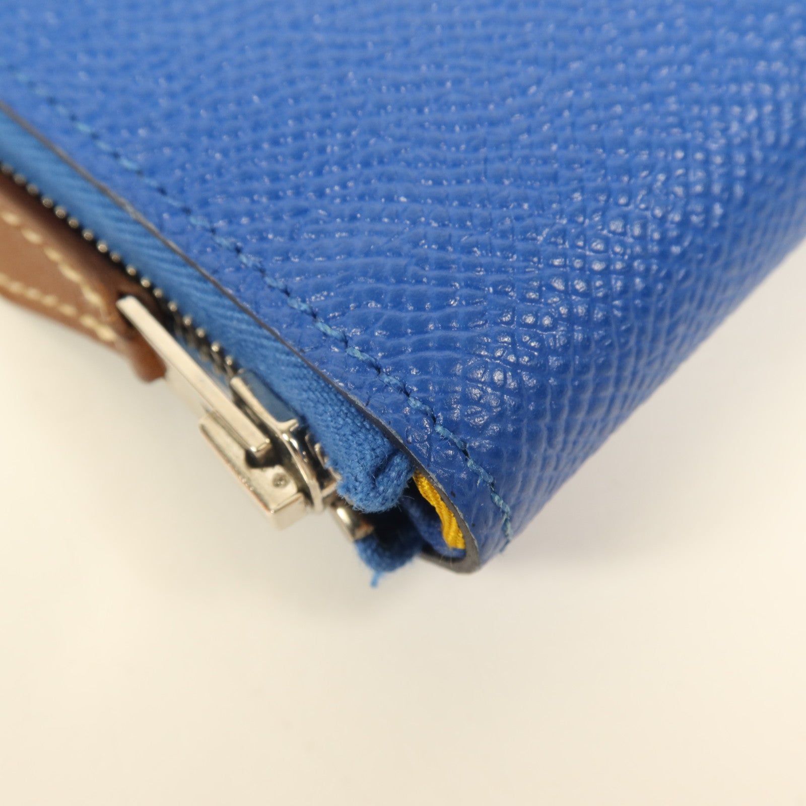 HERMES Epsom皮革Silk In Wallet銀扣錢包Bleu Zellige