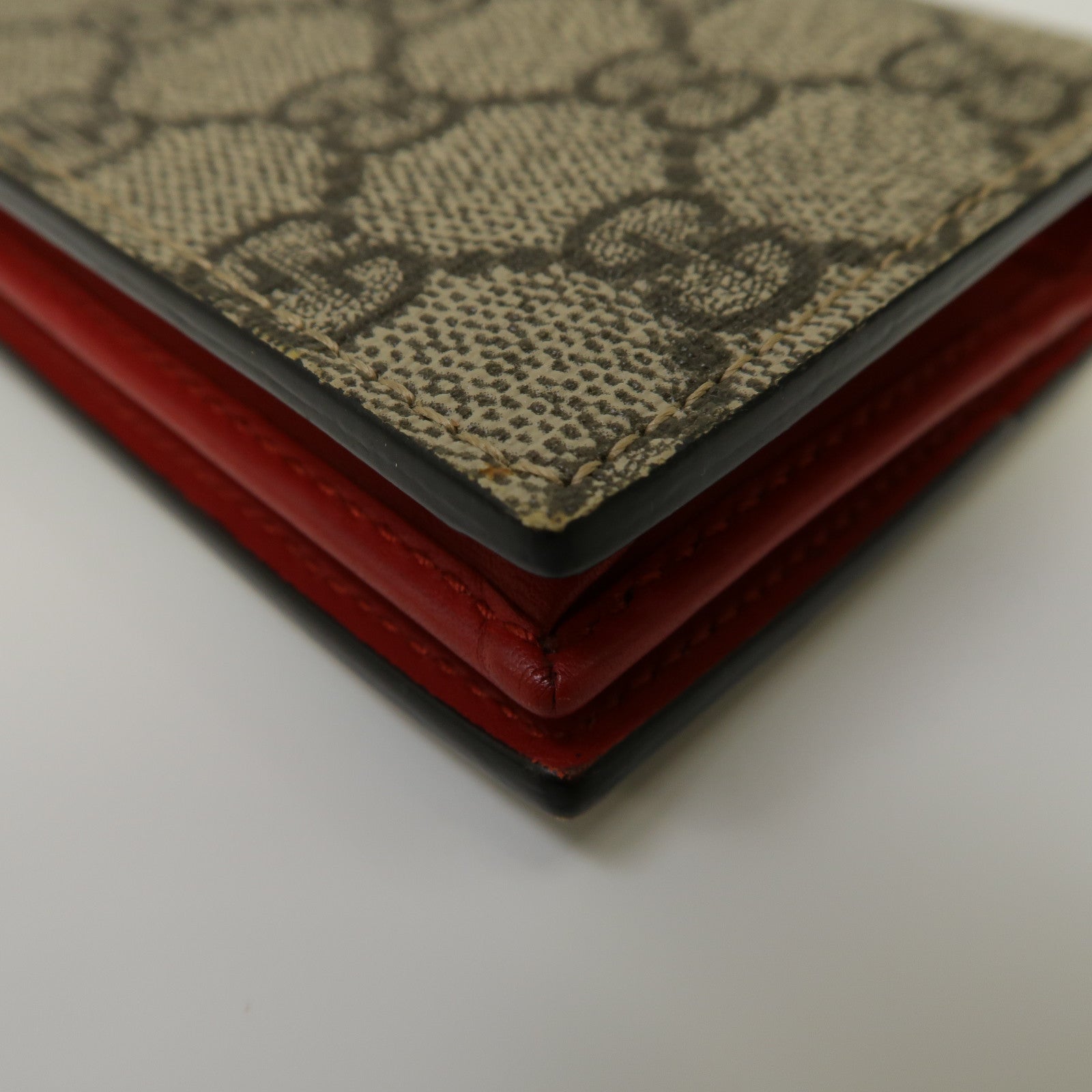 GUCCI 塗層帆布Wallet鈕扣錢包啡色/紅色