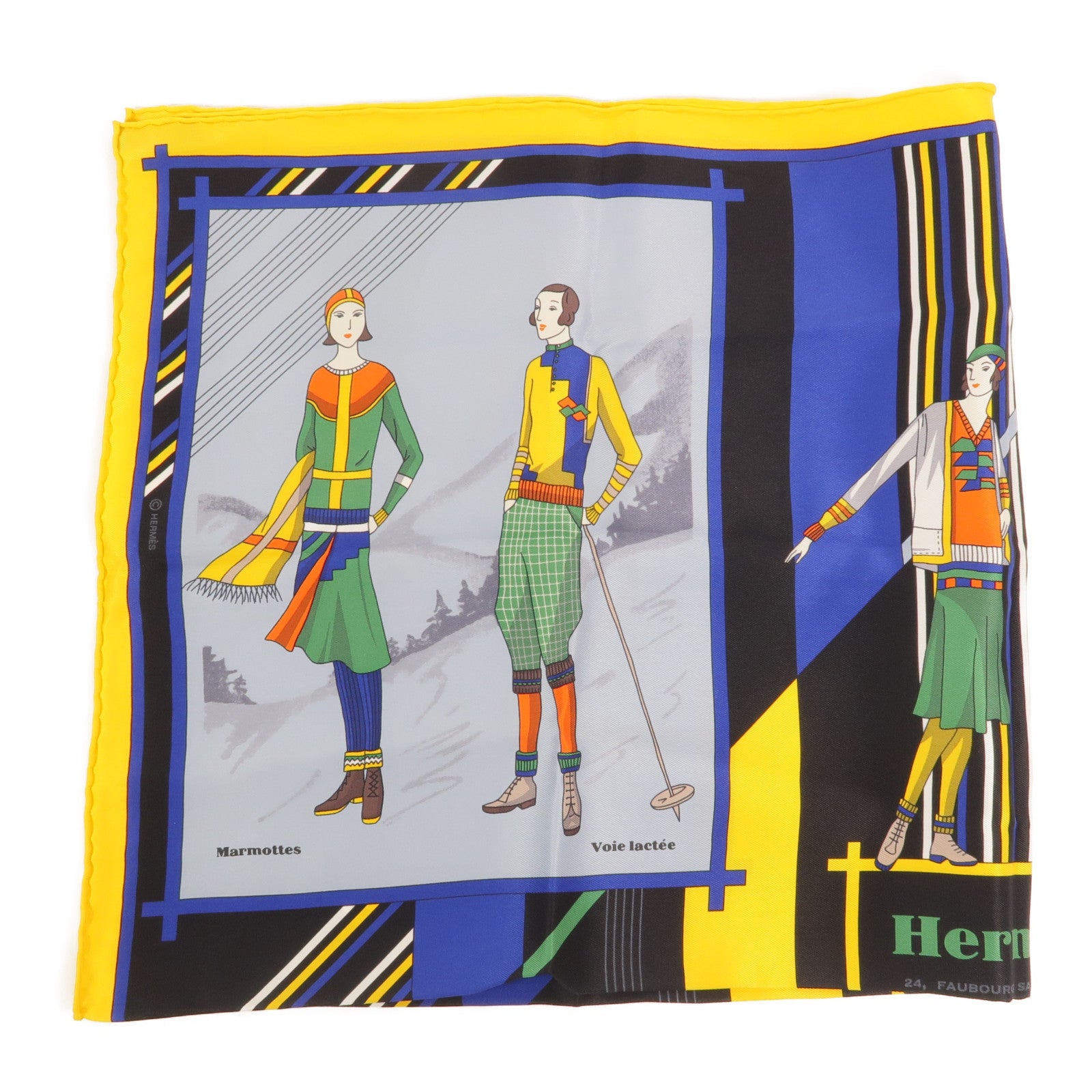 HERMES 絲質Aux Sports d'Hiver Scarf 70x70絲巾