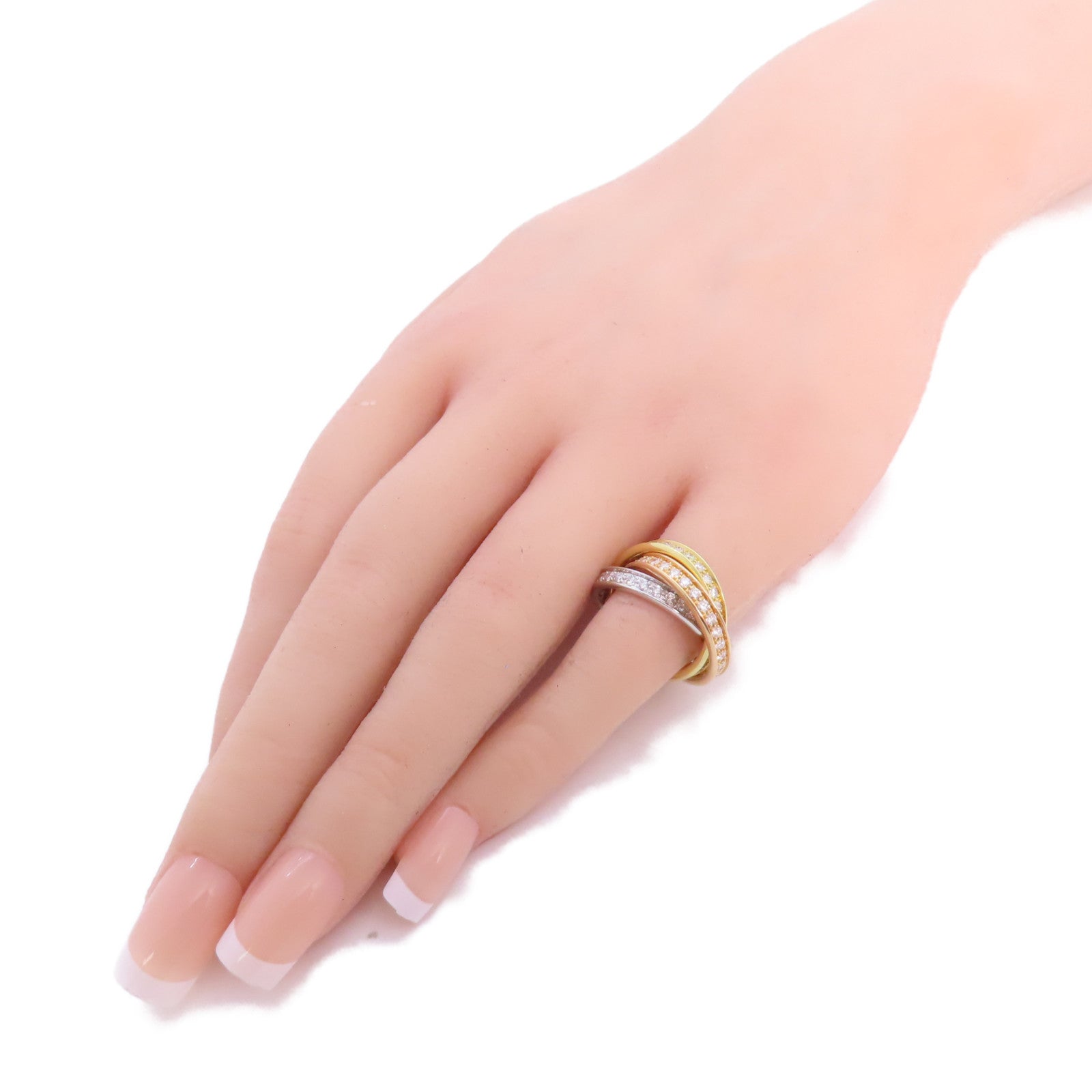 CARTIER 18K黃金/玫瑰金/白金/鑽石Trinity Ring 3Diamond Ring戒指Cartier#43/US#2.5