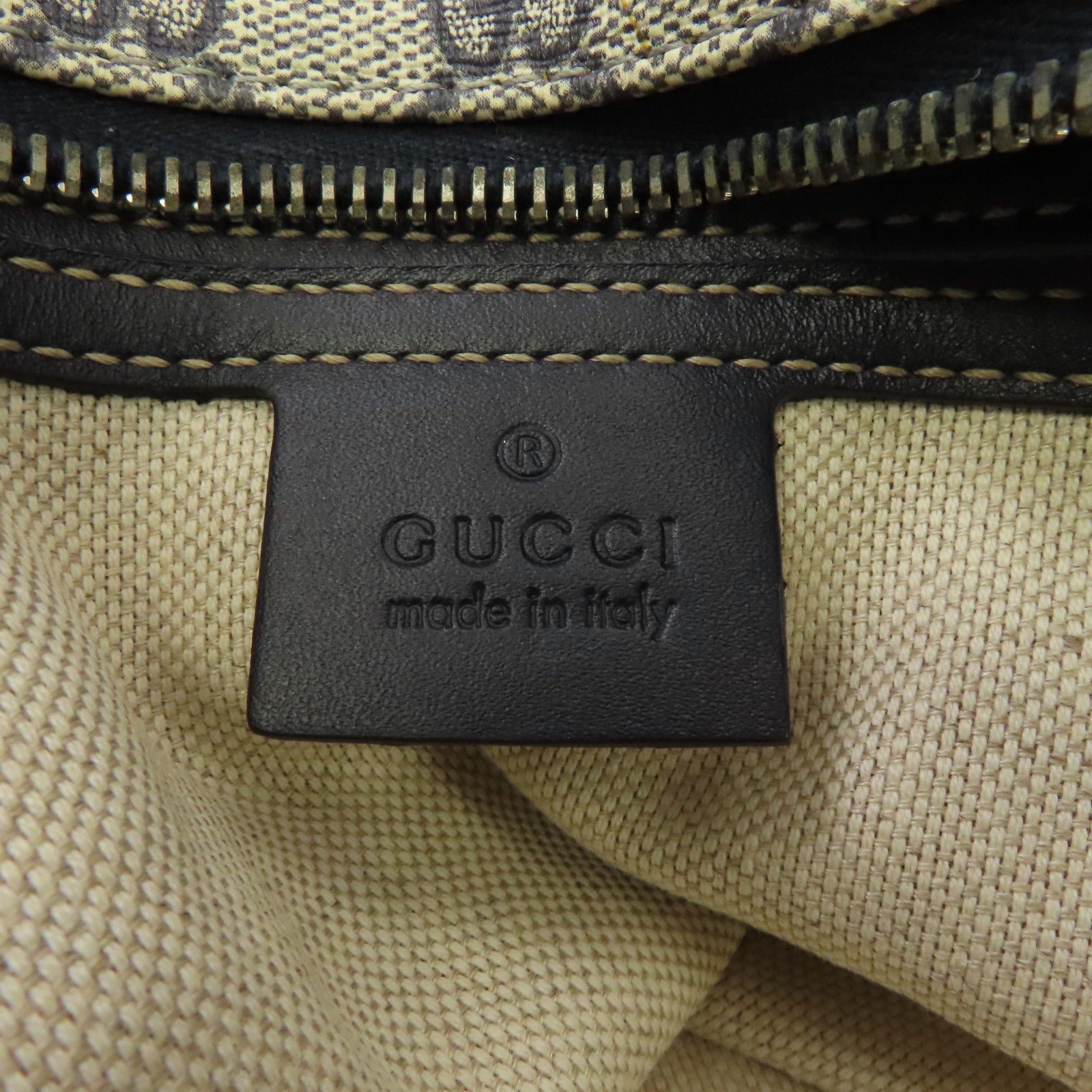 GUCCI 塗層帆布Tote Bag銀扣手挽袋藍色米色