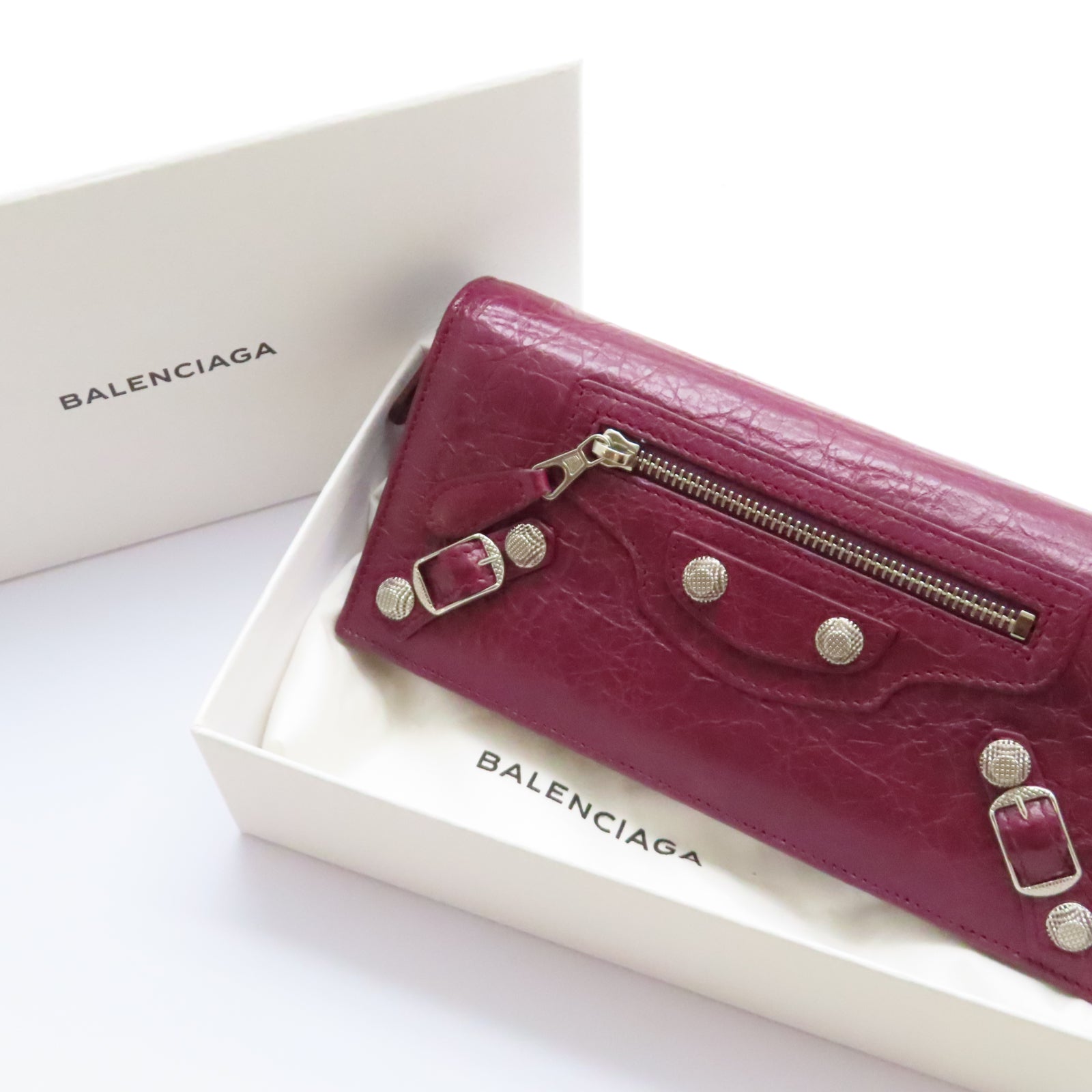 BALENCIAGA 皮革GIANT CONTINENTAL Wallet銀扣長錢包紫色