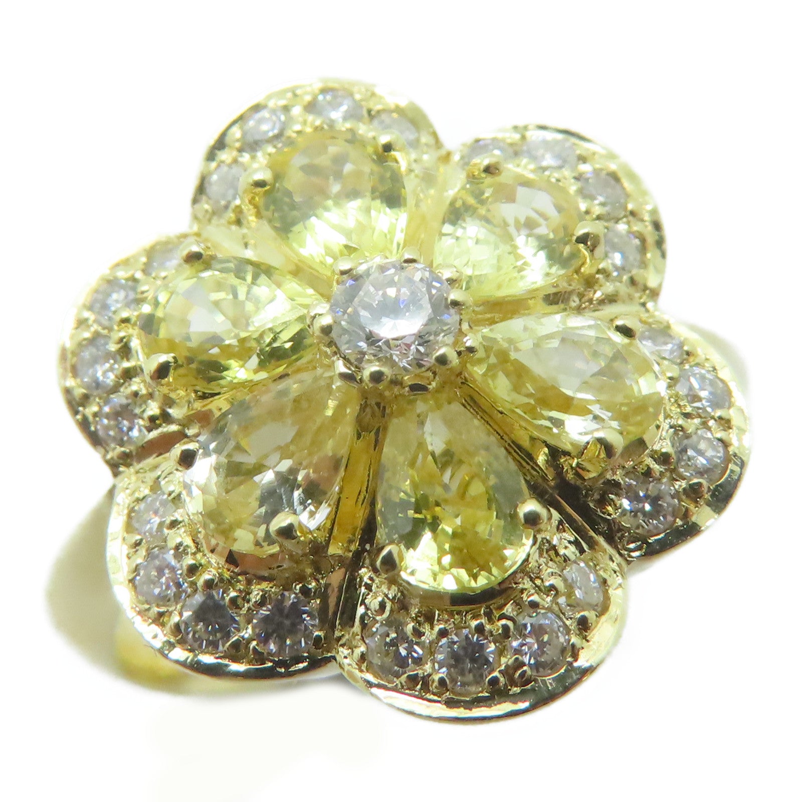 JEWELRY 18K黃金/Sapphire Diamond Ring 1.32ct黃色藍寶石/0.31ct鑚石戒指US#6